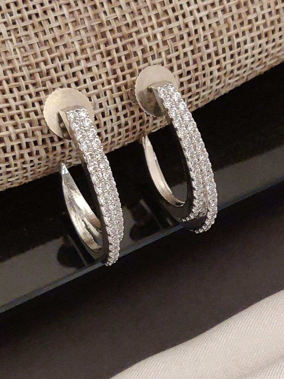 Abdesigns American Diamond Silver Plated Studs Earring