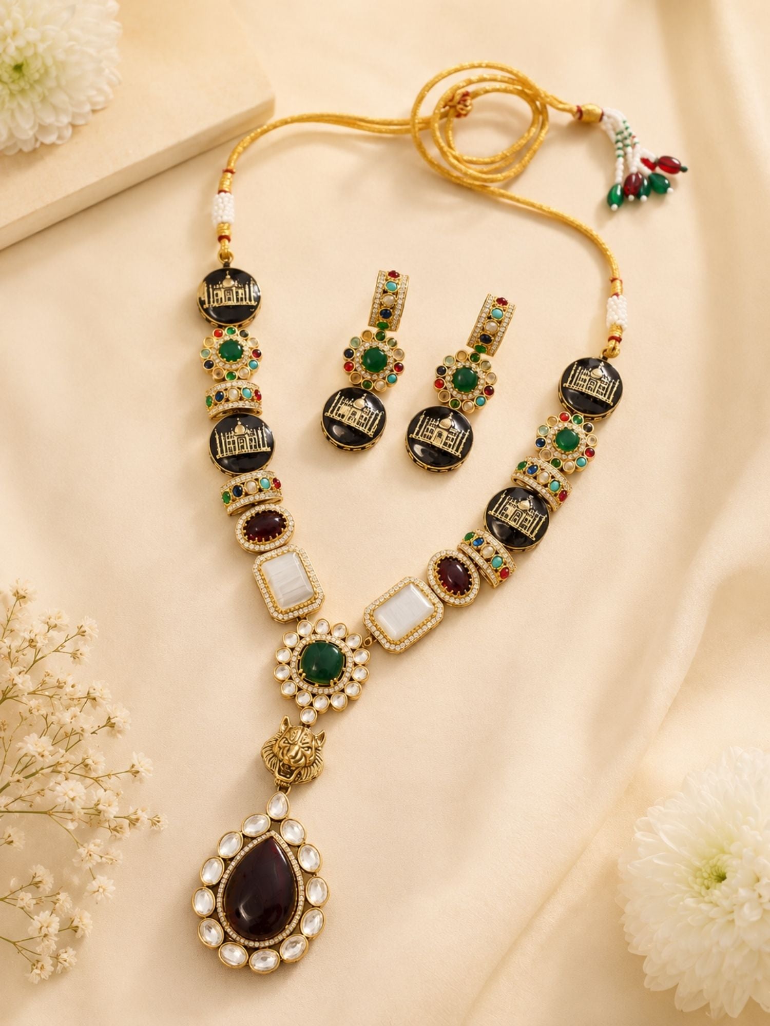 Victorian Sabyasachi Inspired Multicolor Kundan Taj Mahal Necklace Set | Abdesigns