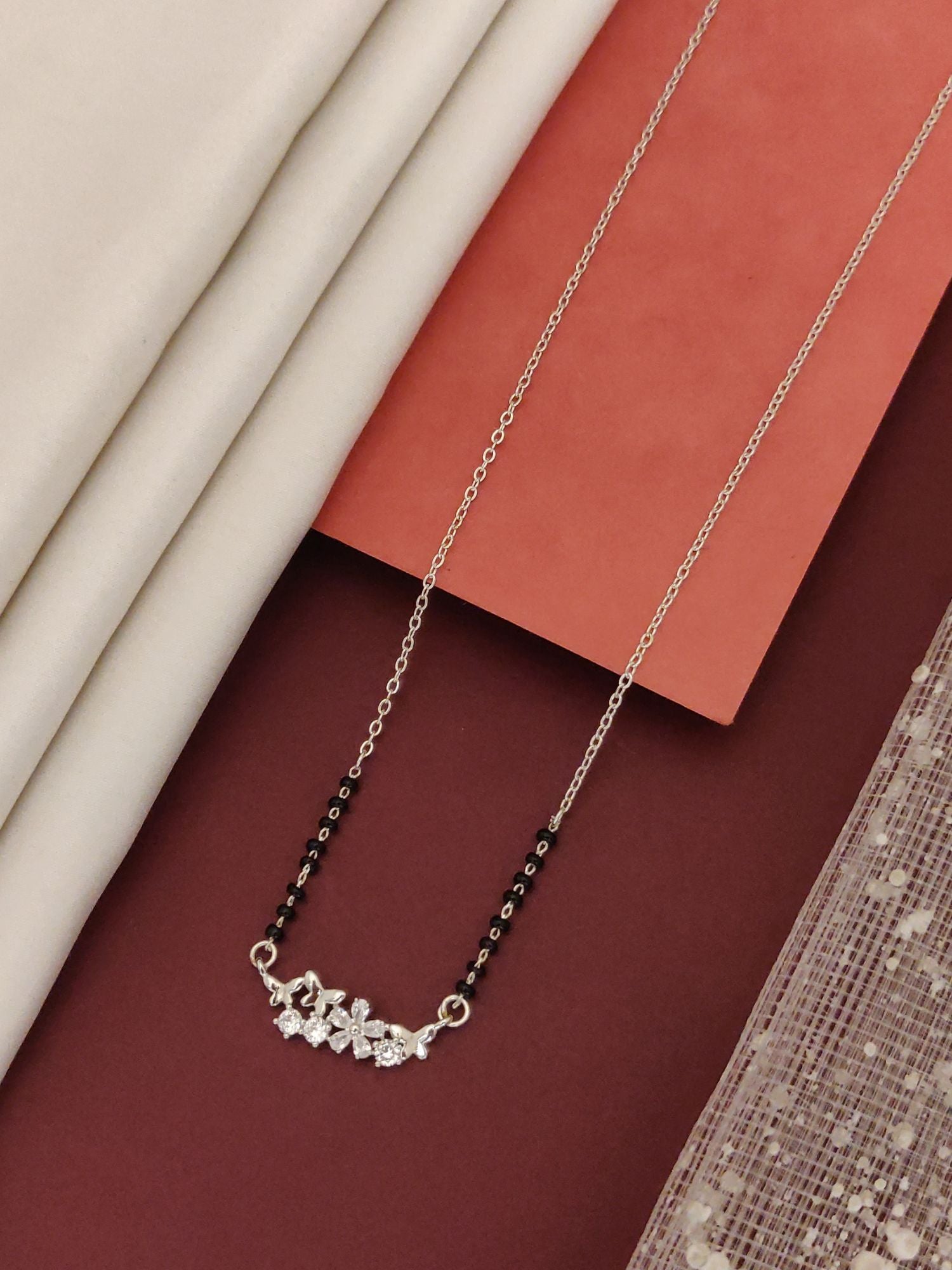 Abdesigns Silver Plated American Diamond Mangalsutra