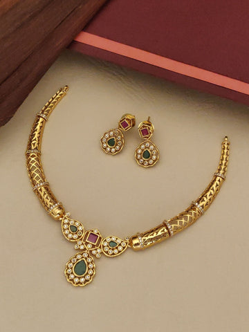 Abdesigns Gold Plated American Diamond Necklace Set