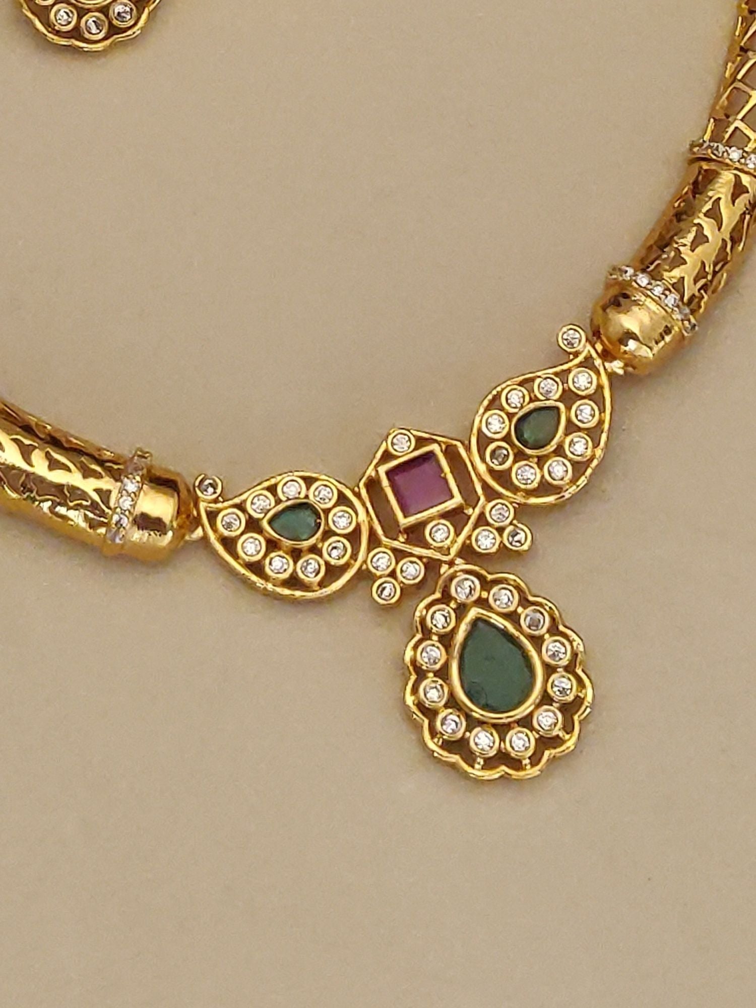 Abdesigns Gold Plated American Diamond Necklace Set