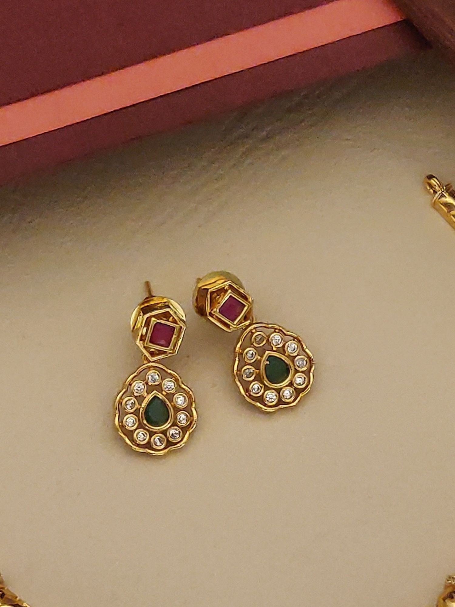 Abdesigns Gold Plated American Diamond Necklace Set