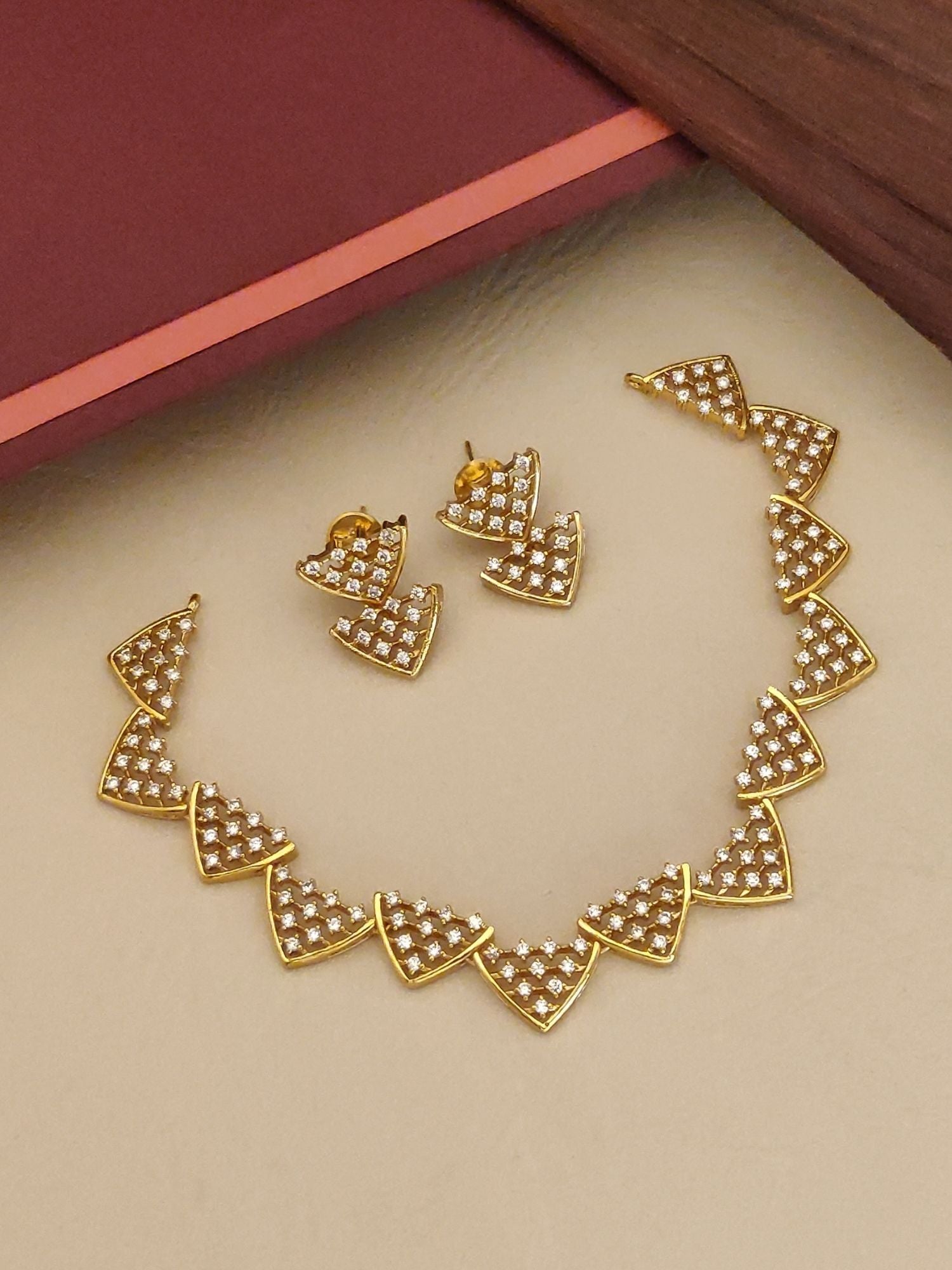 Abdesigns Gold Plated American Diamond Necklace Set