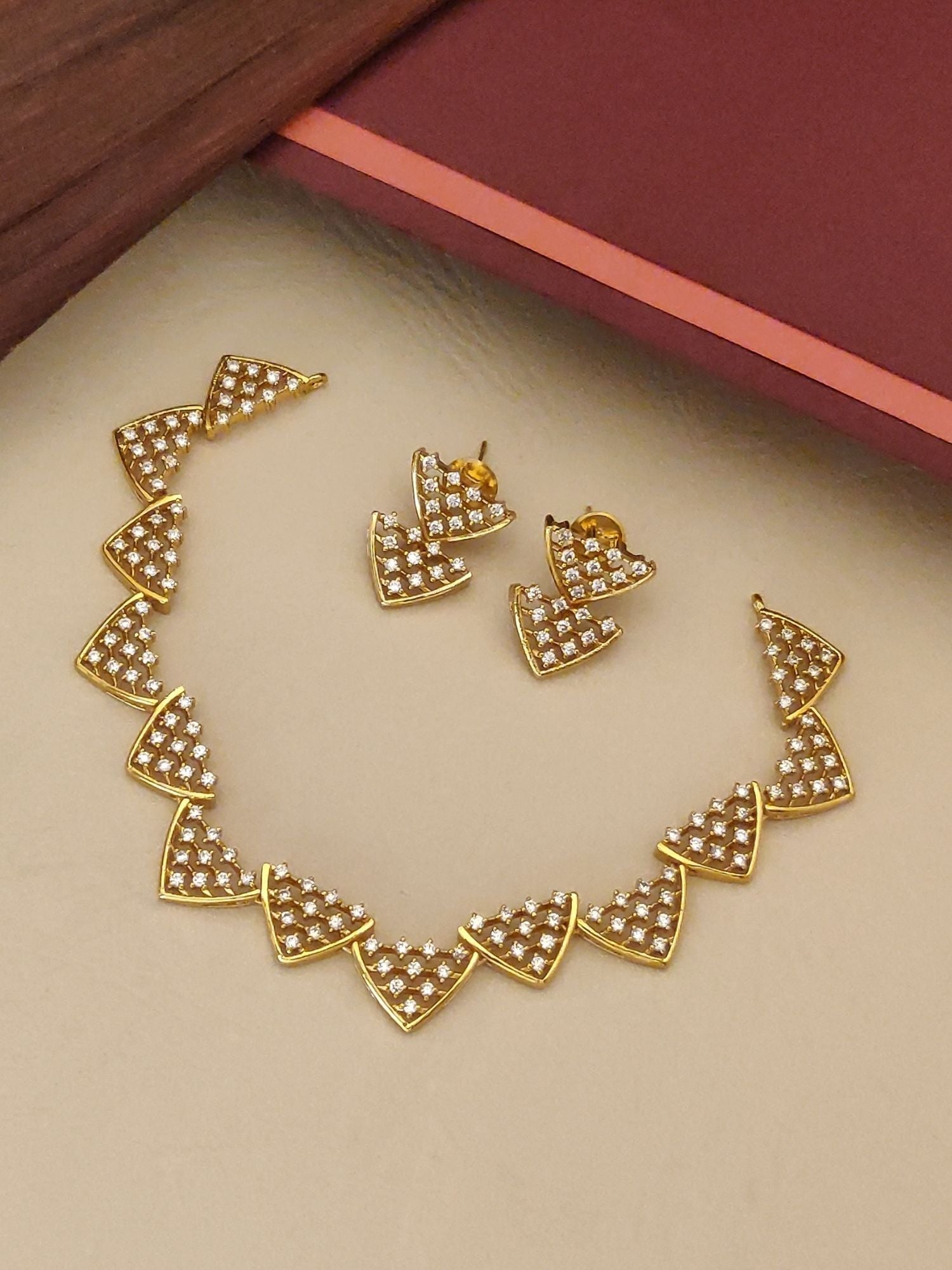 Abdesigns Gold Plated American Diamond Necklace Set