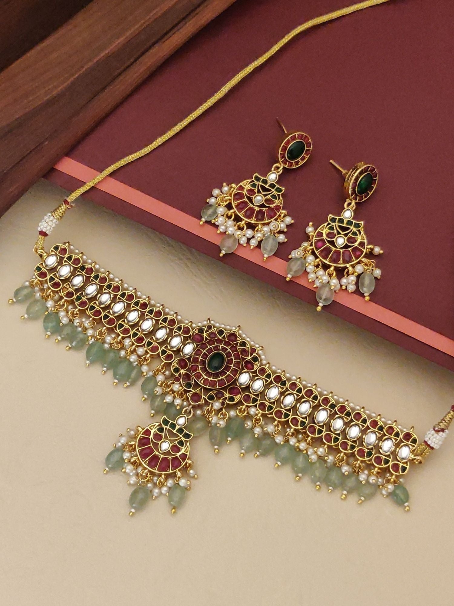 Abdesigns Gold Plated Kempstone Necklace Set