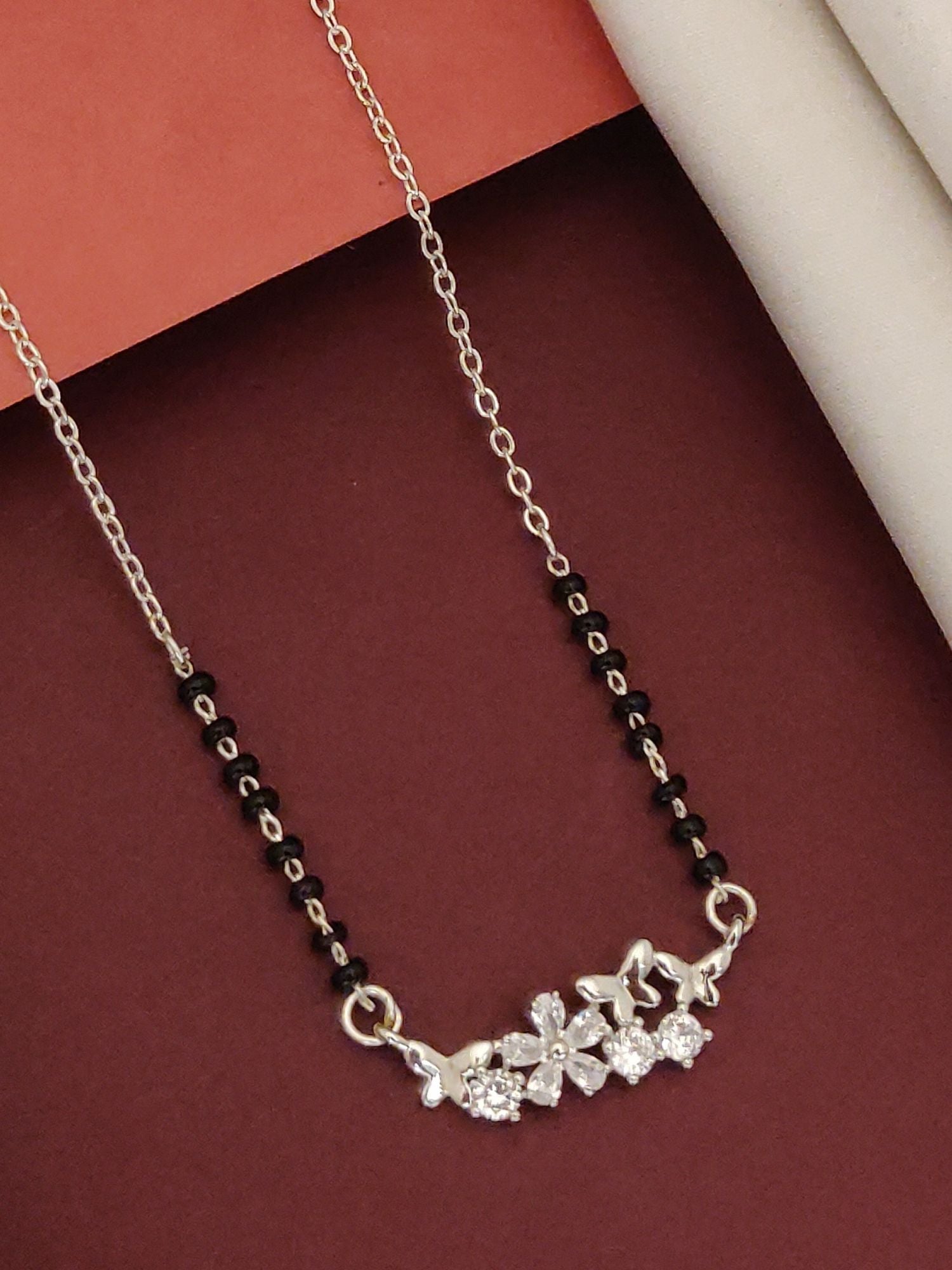 Abdesigns Silver Plated American Diamond Mangalsutra