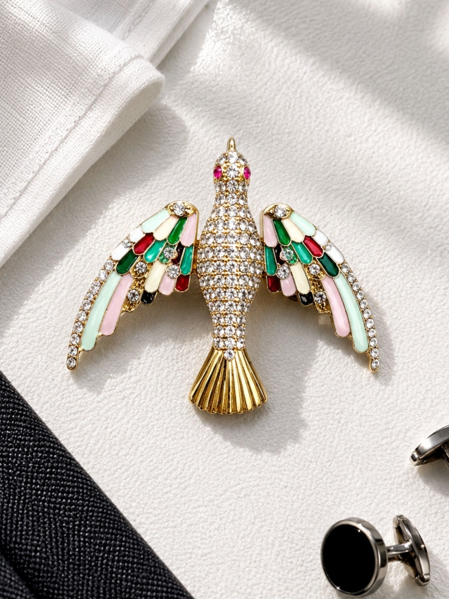 Luxury Crystal Bird Brooch Pin for Men & Women | Multicolor Enamel Gold Plated Statement Lapel Pin