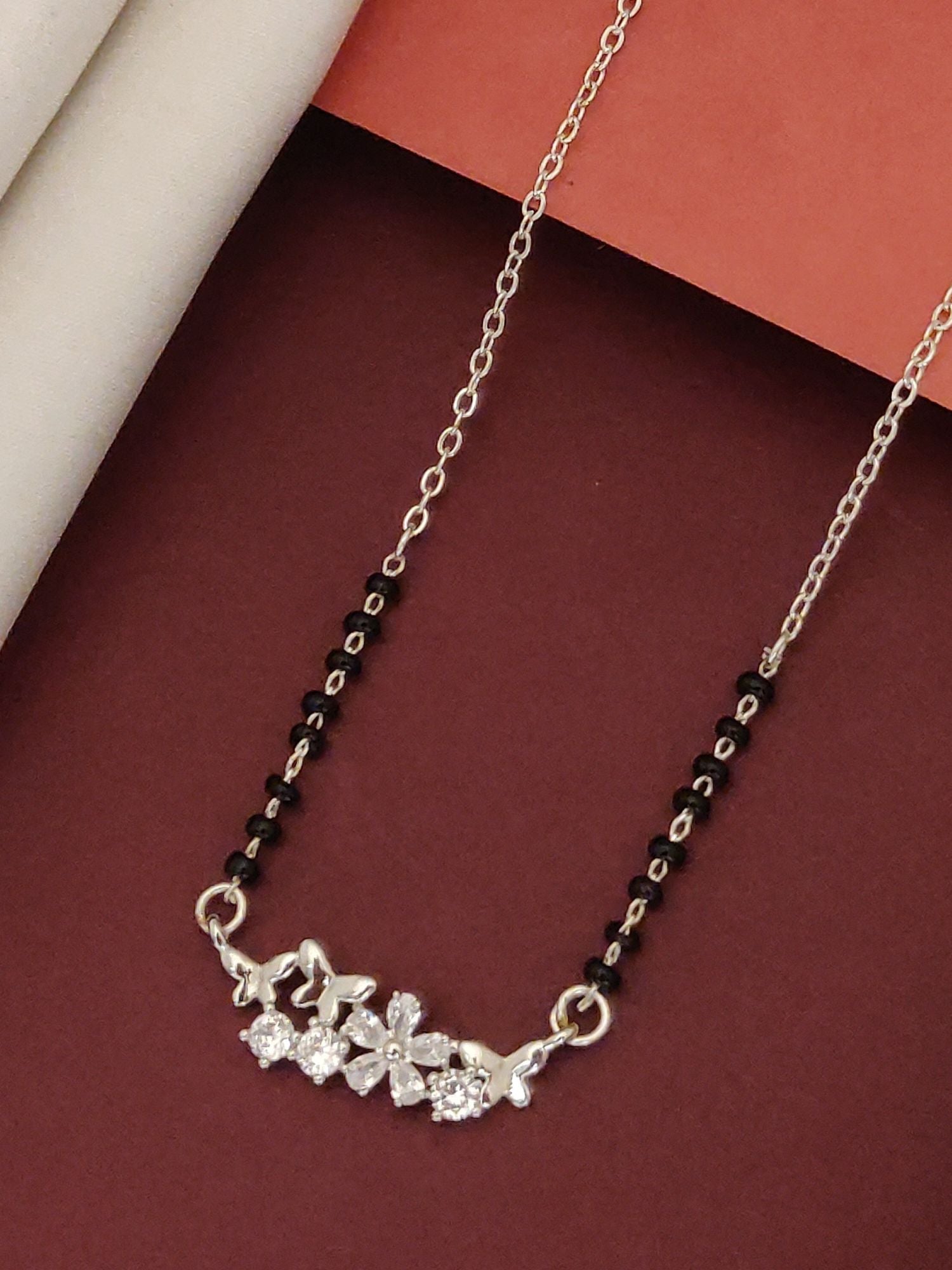 Abdesigns Silver Plated American Diamond Mangalsutra