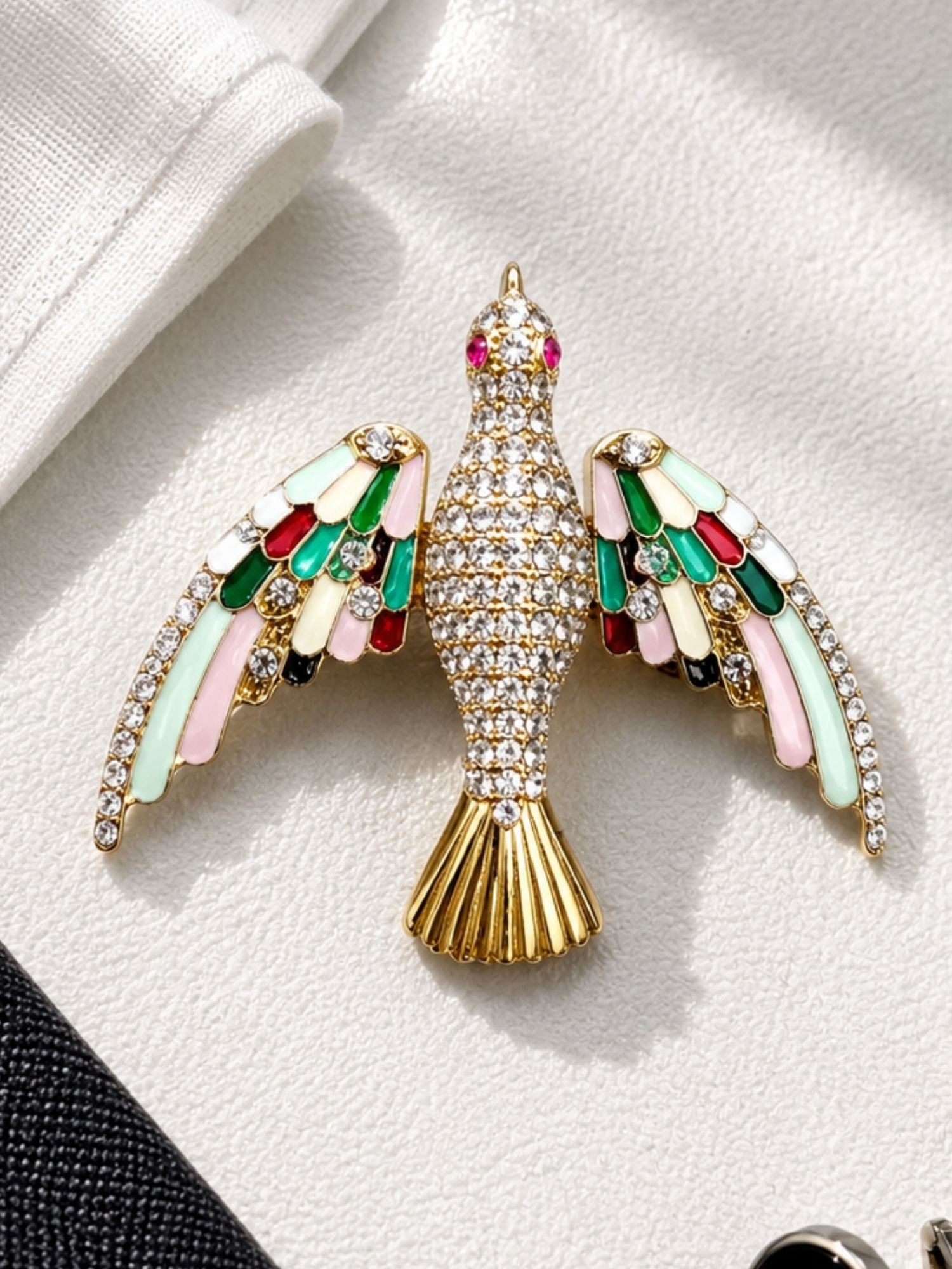 Luxury Crystal Bird Brooch Pin for Men & Women | Multicolor Enamel Gold Plated Statement Lapel Pin