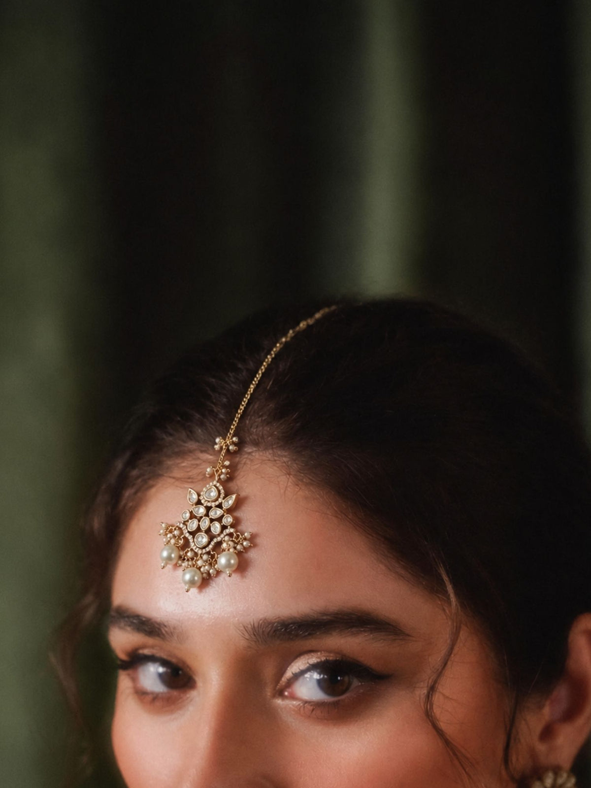 Kundan Polki Pearl Drop Maang Tikka Gold Plated | Abdesigns