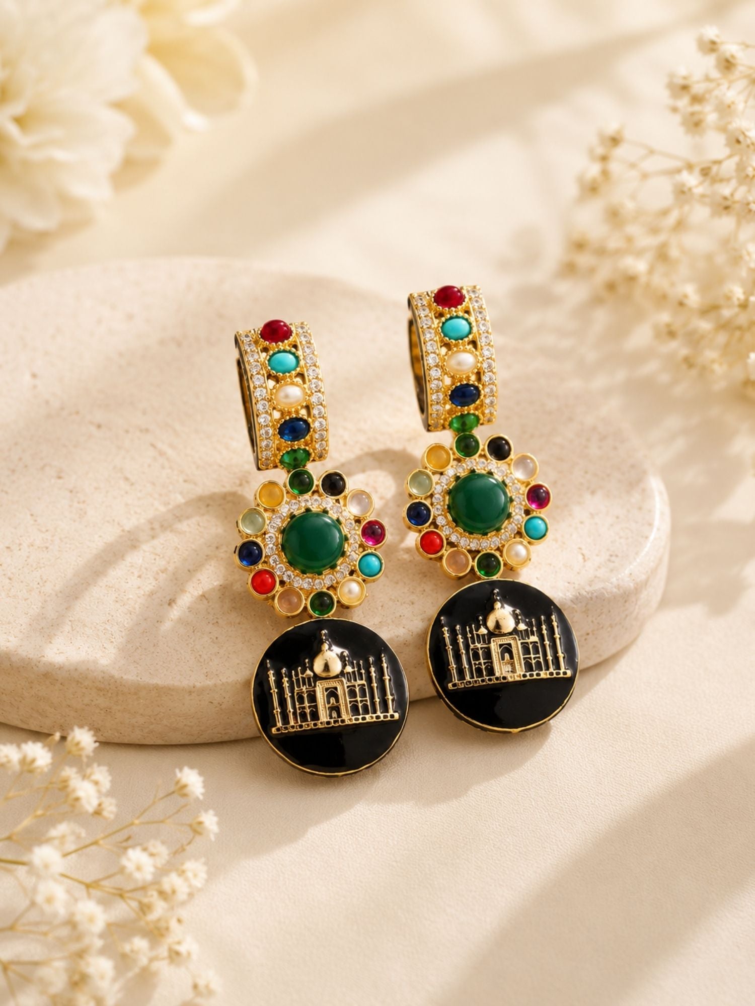 Victorian Sabyasachi Inspired Multicolor Kundan Taj Mahal Necklace Set | Abdesigns