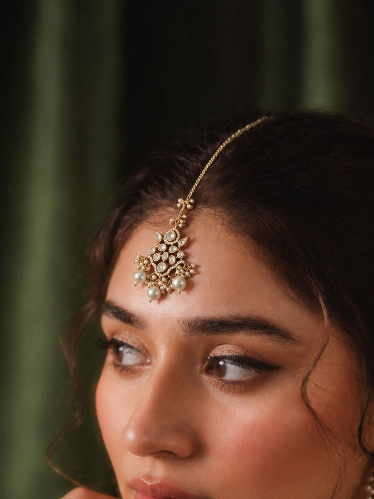 Kundan Polki Pearl Drop Maang Tikka Gold Plated | Abdesigns