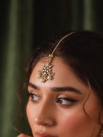 Kundan Polki Pearl Drop Maang Tikka Gold Plated | Abdesigns