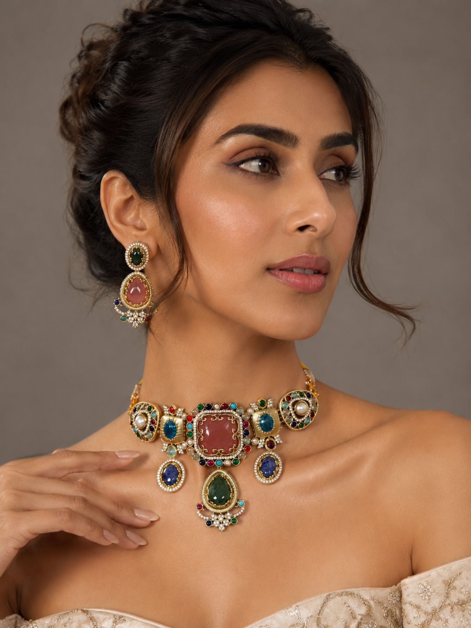 Royal Polki Multicolor Statement Gemstone Choker Set - necklace by Abdesigns Jewellery