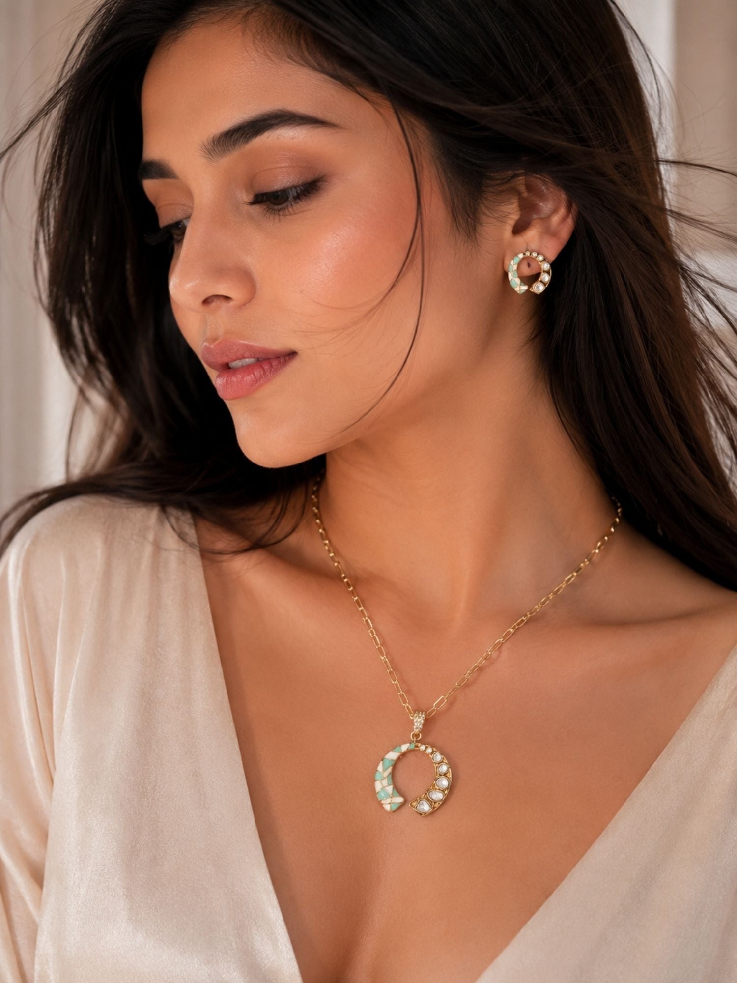 Gold Plated Meenakari Intrude Kundan Polki  Pendant Set | Abdesigns