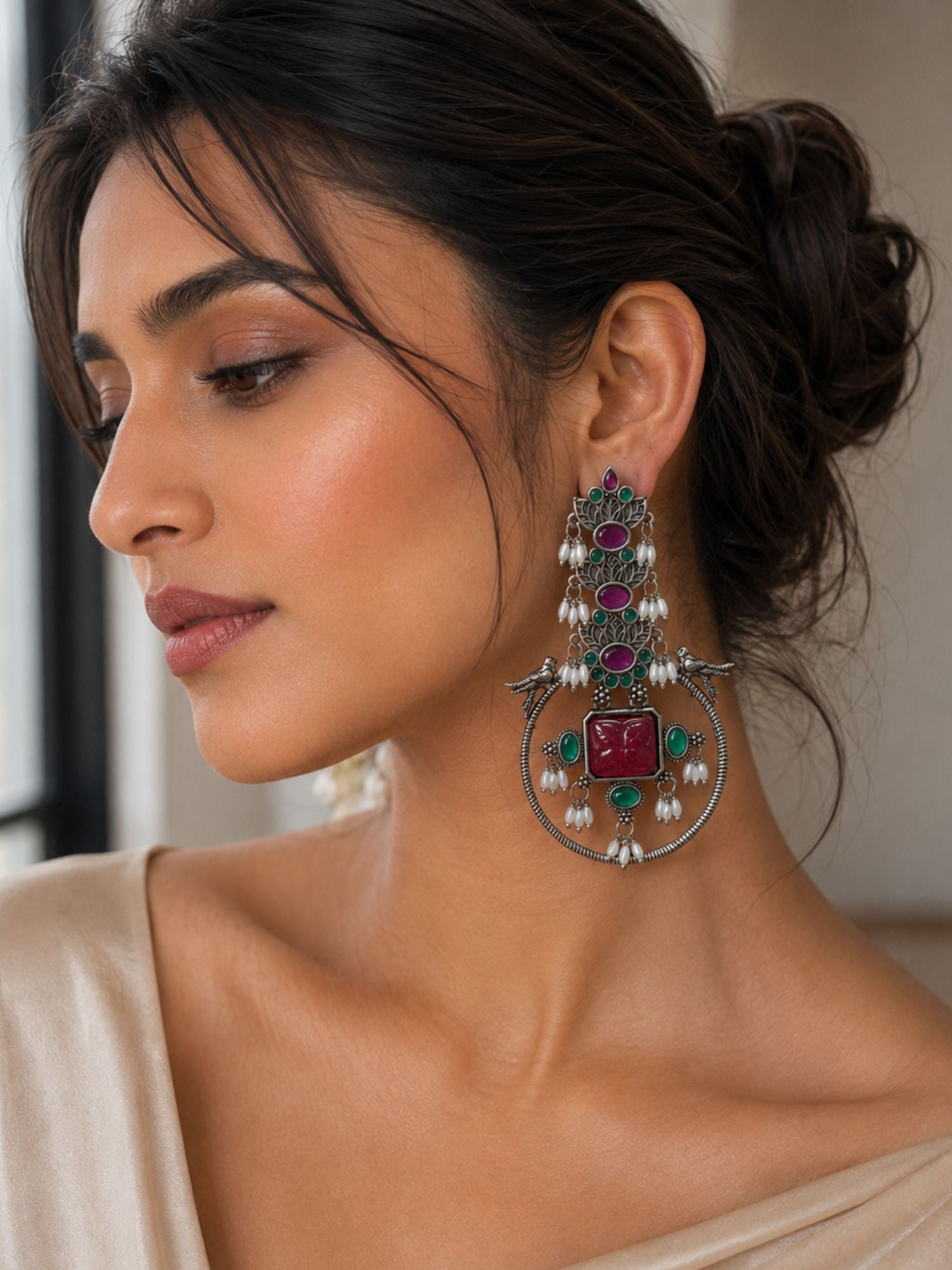 Set of 4 Oxidised Unique Ethnic Earrings for Women