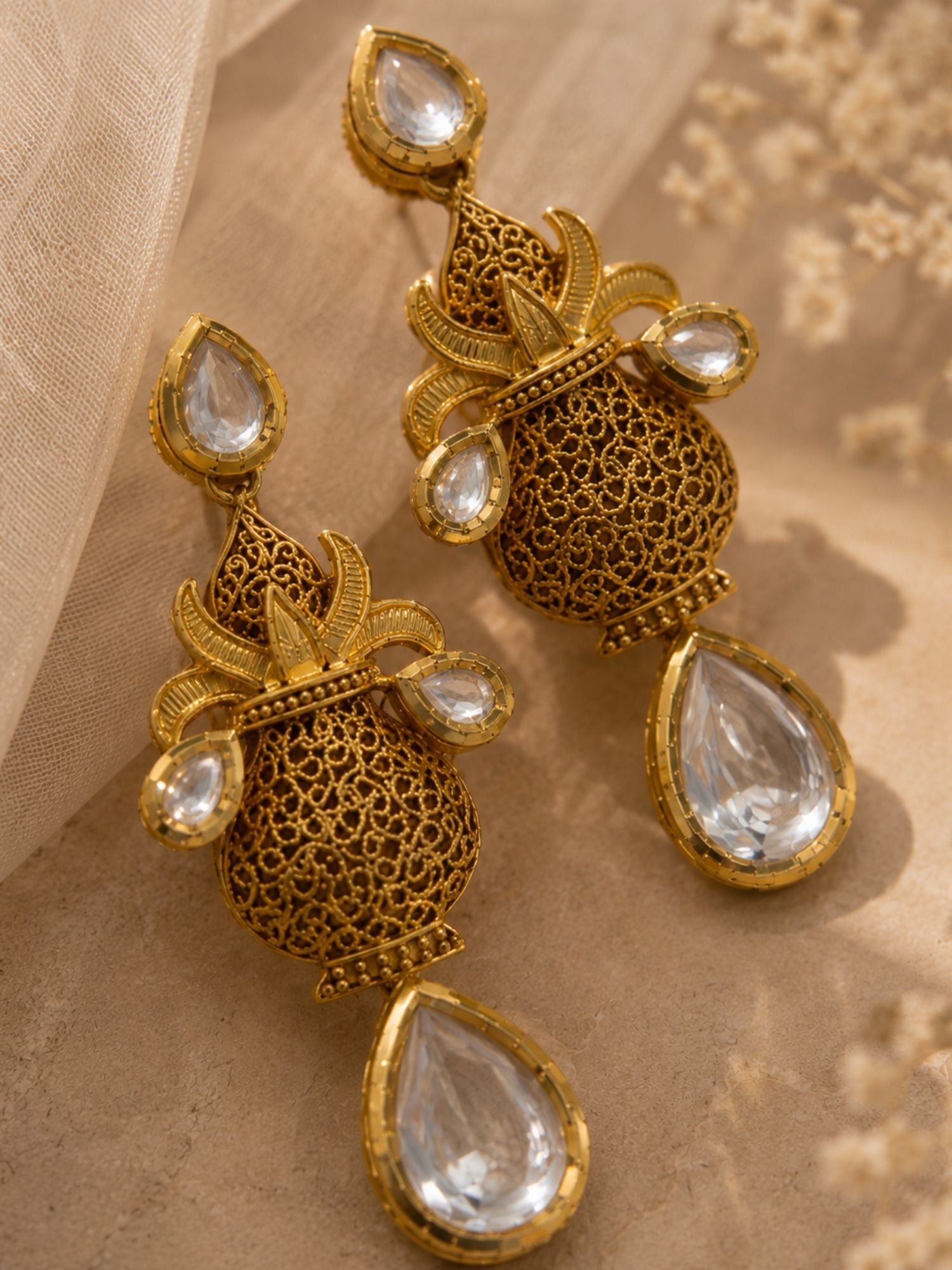 Antique Kundan Drop Earrings in Gold Finish – Festive Wear | Abdesigns Jewellery