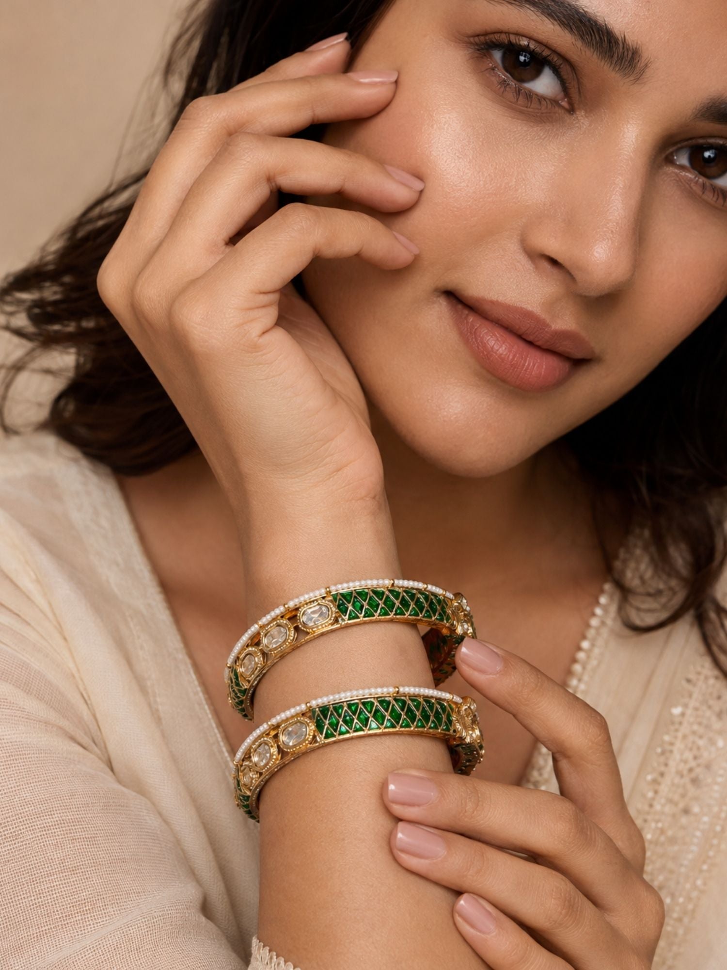 Green Meenakari Kundan Gold Plated Bangles – 2.4 Inch