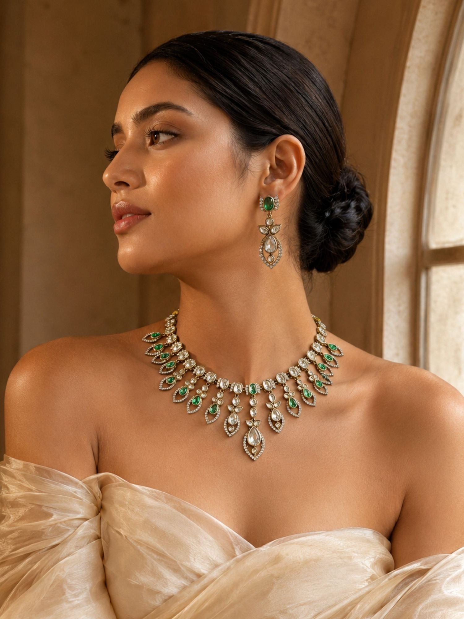 Green Kundan Necklace Set in Gold Plating – Bridal | Abdesigns