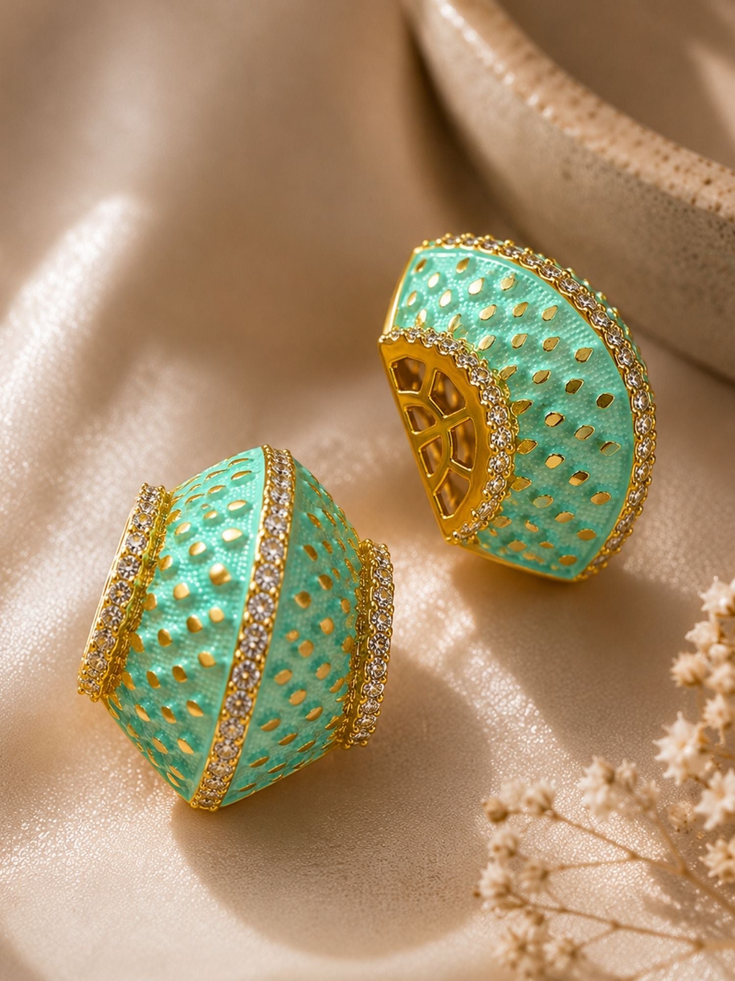 Blue CZ & Mint Green Enamel Hoop Earrings Set
