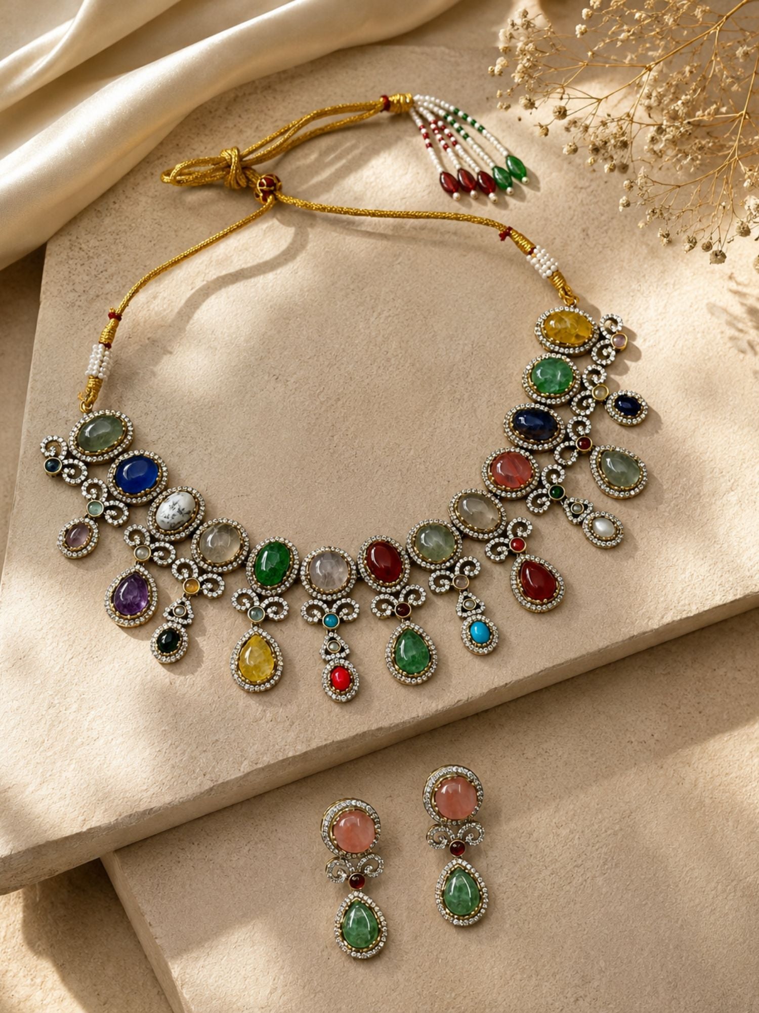 Emerald Green Pendant Necklace Set | Abdesigns