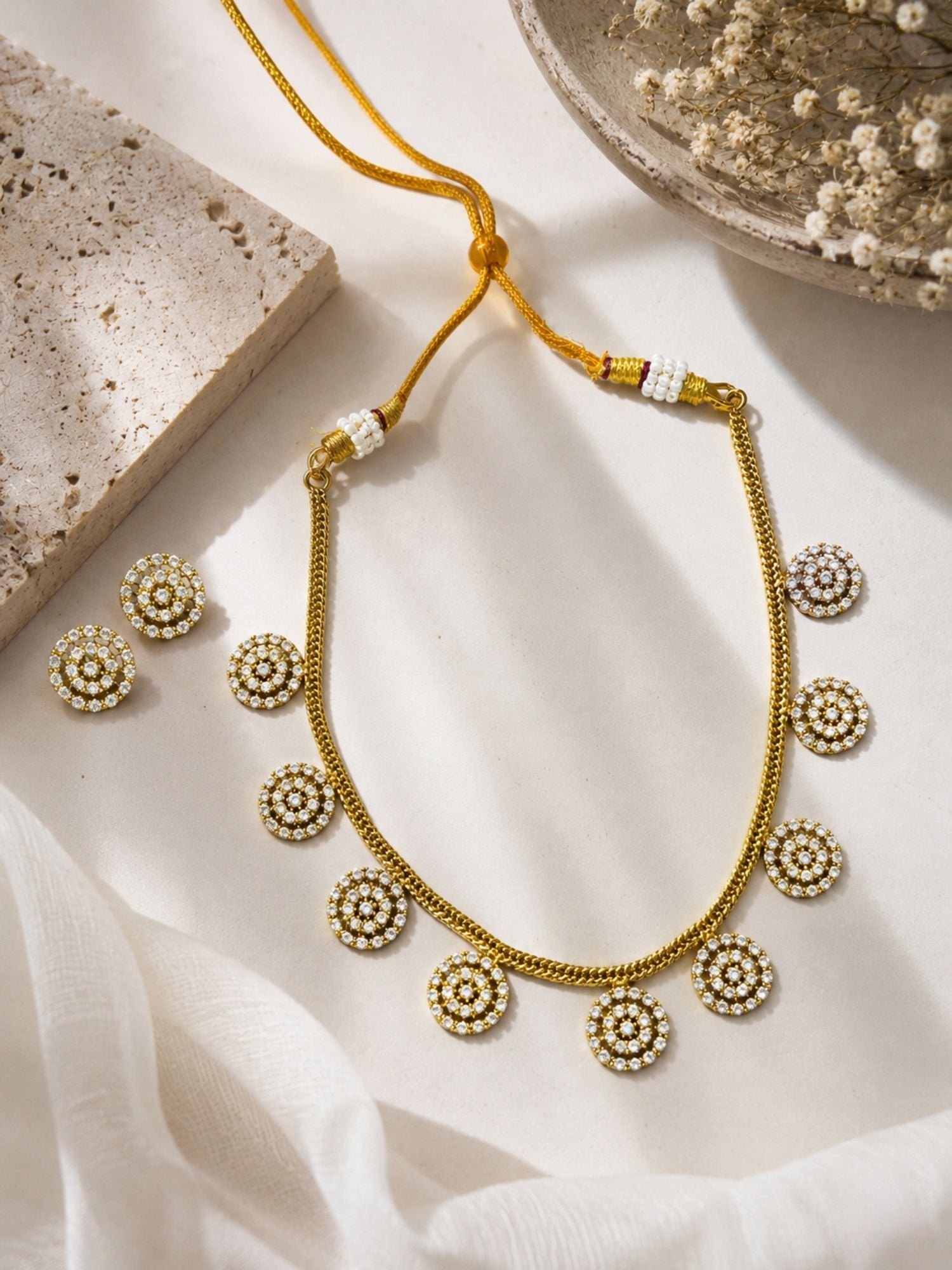 Round Diamond CZ Necklace Set in Gold Plating – Party Wear | Abdesigns