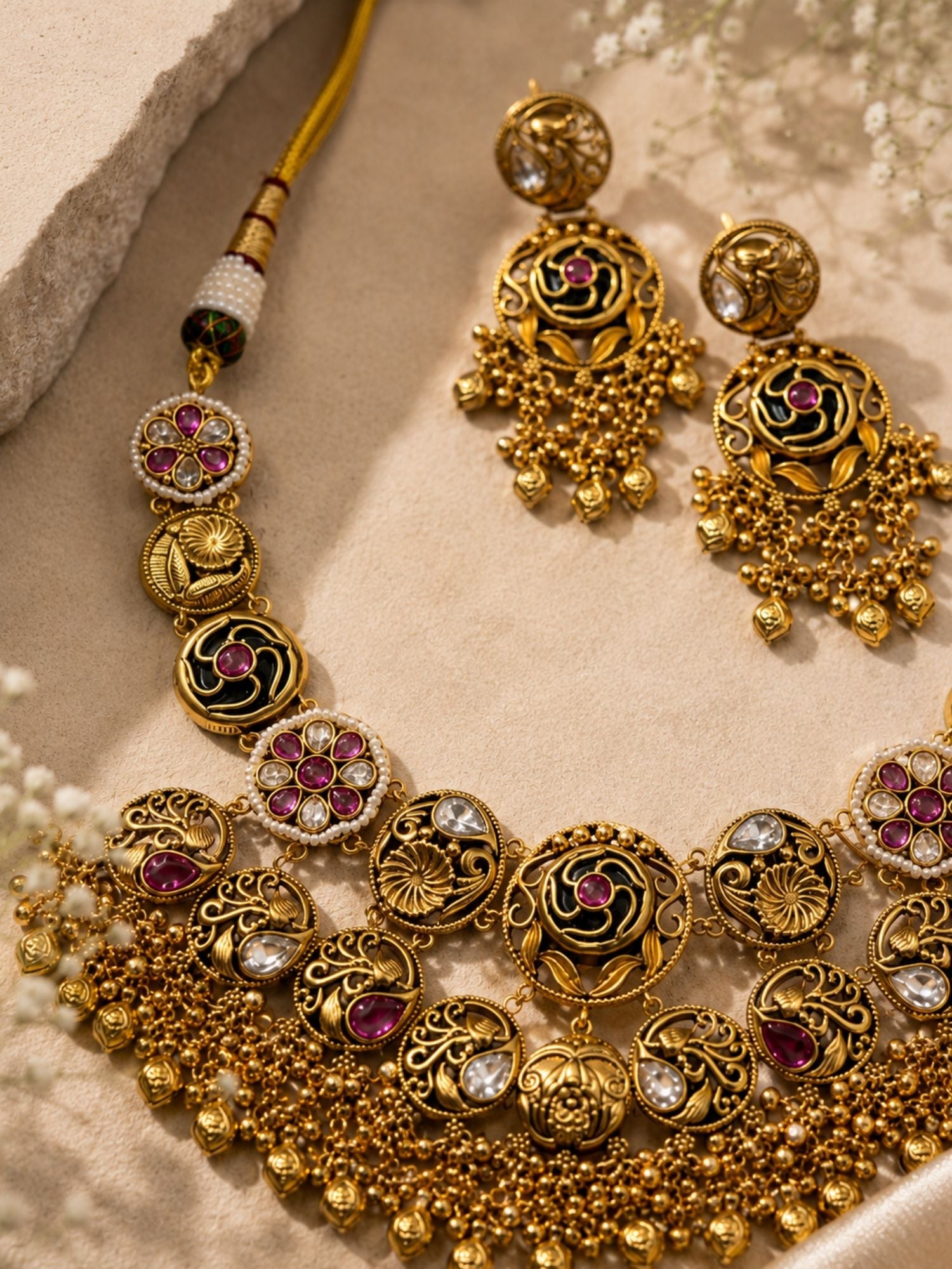 Antique Floral Temple Necklace Set | Abdesigns