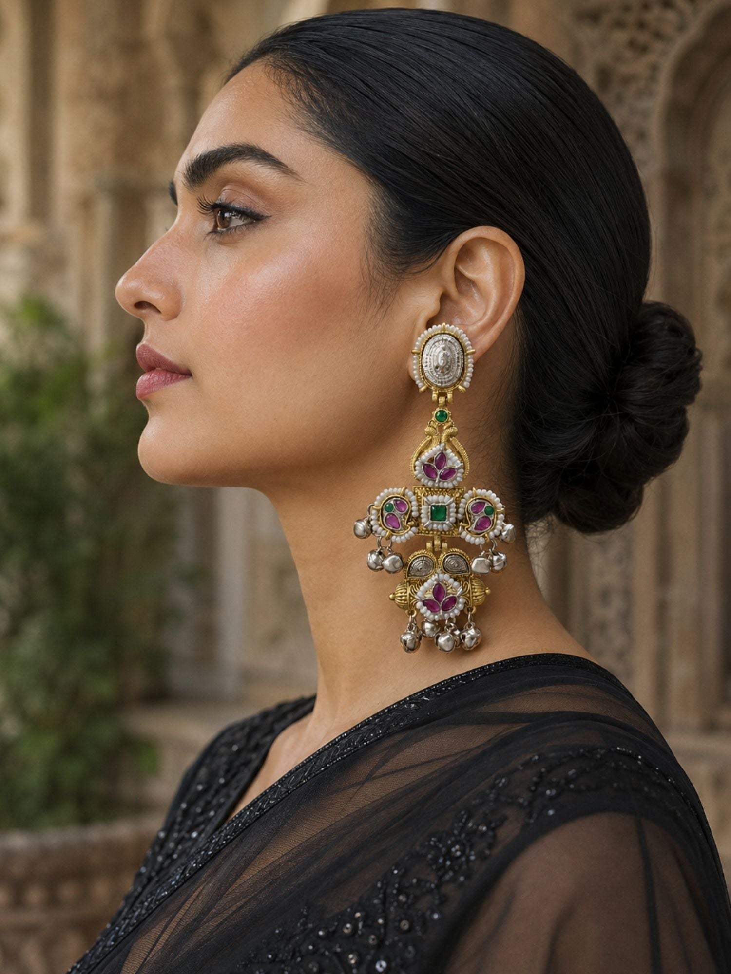 Dual Tone Pink Meenakari German Silver Jhumka Earrings Combo Set of 2 for Women