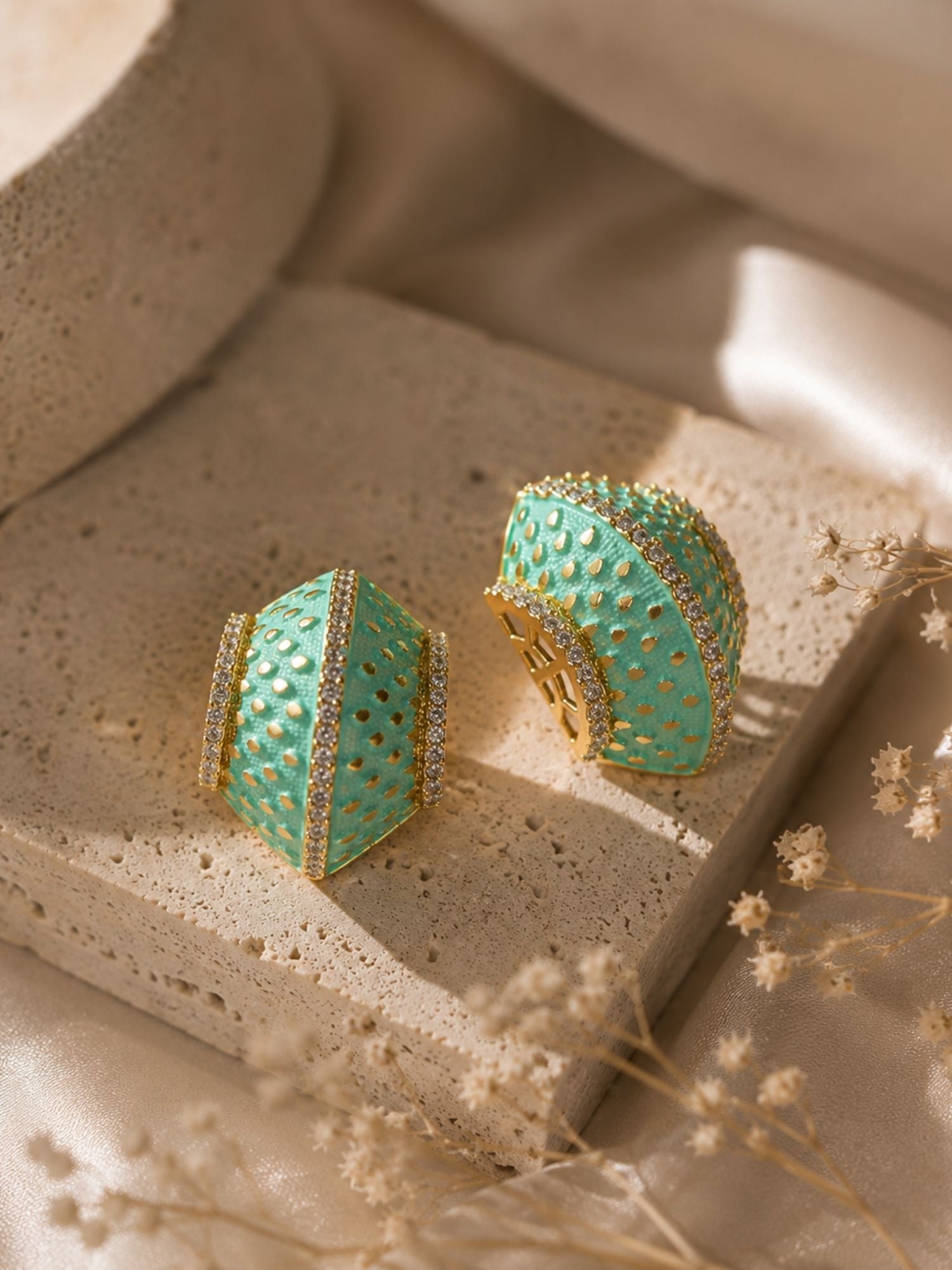 Mint Green Enamel Statement Earrings – Contemporary Luxury Stud Earrings - earrings by Abdesigns Jewellery