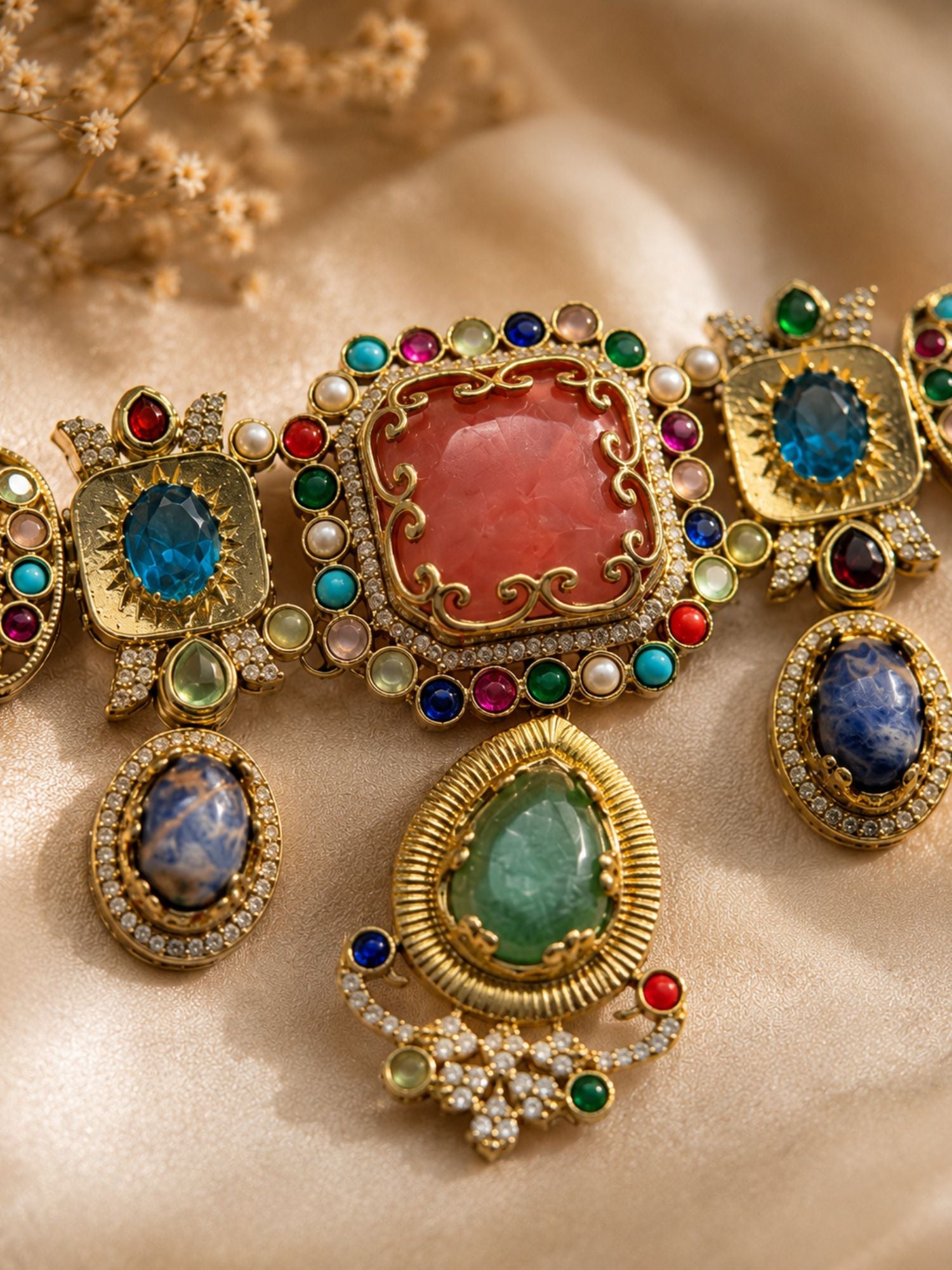Royal Polki Multicolor Statement Gemstone Choker Set - necklace by Abdesigns Jewellery