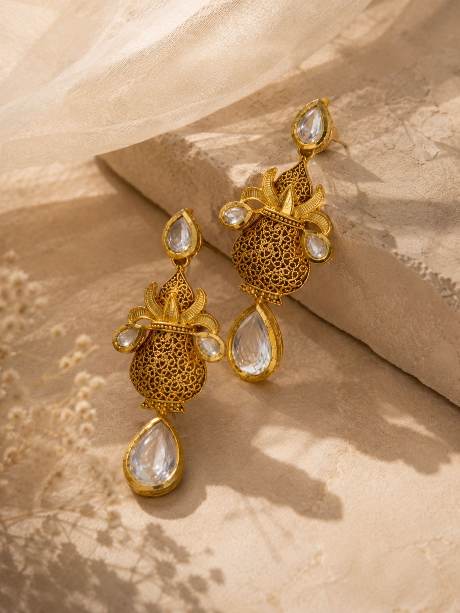 Antique Kundan Drop Earrings in Gold Finish – Festive Wear | Abdesigns Jewellery