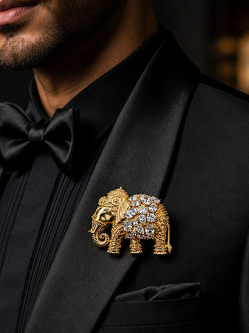 Royal Elephant Brooch Pin for Men & Women | Gold Plated Crystal Statement Lapel Pin