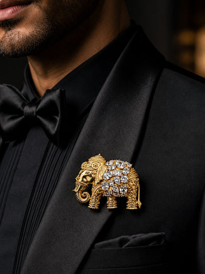 Royal Elephant Brooch Pin for Men & Women | Gold Plated Crystal Statement Lapel Pin