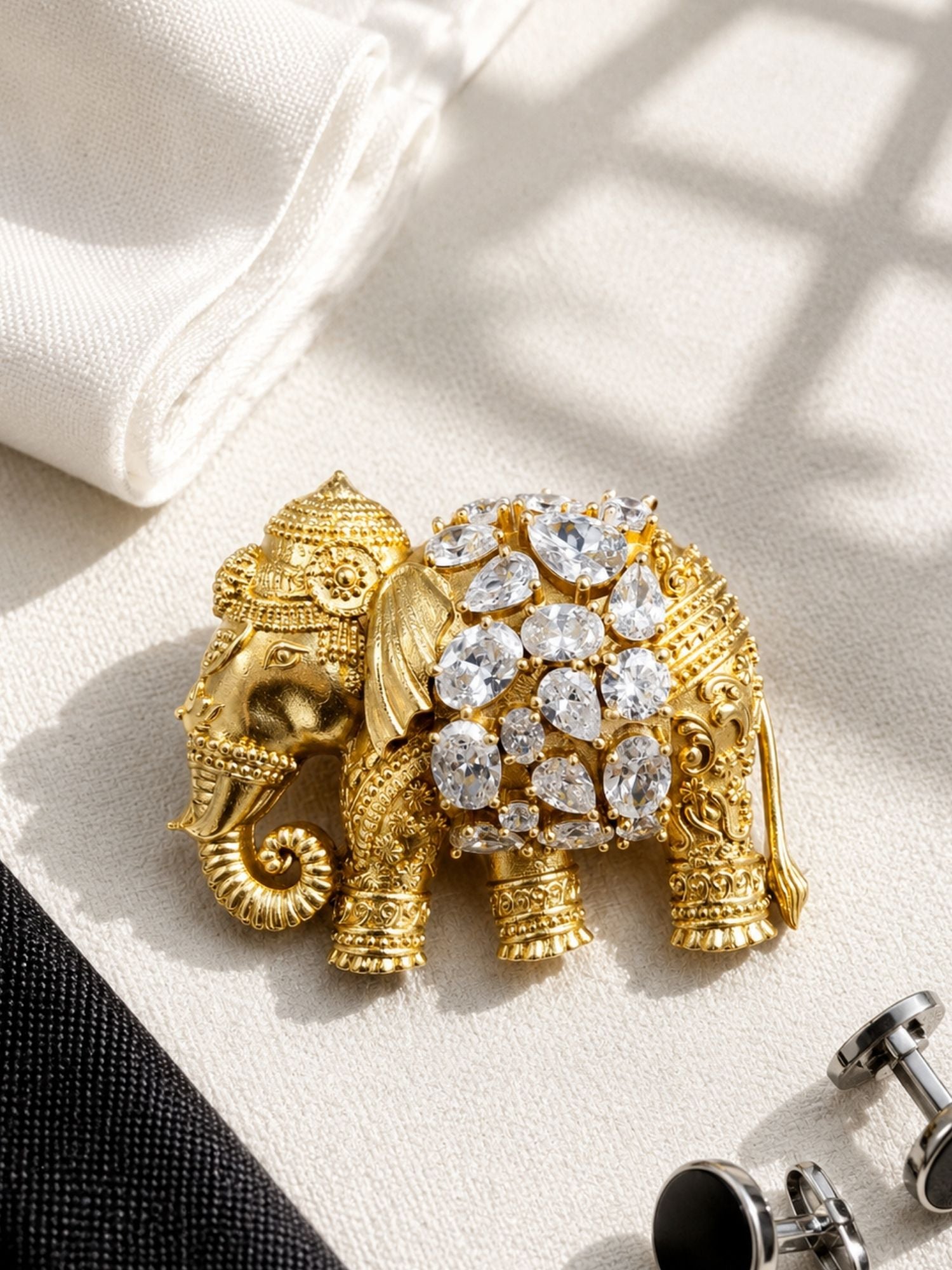Royal Elephant Brooch Pin for Men & Women | Gold Plated Crystal Statement Lapel Pin