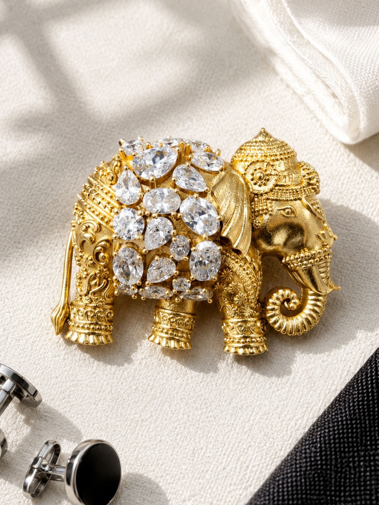 Royal Elephant Brooch Pin for Men & Women | Gold Plated Crystal Statement Lapel Pin