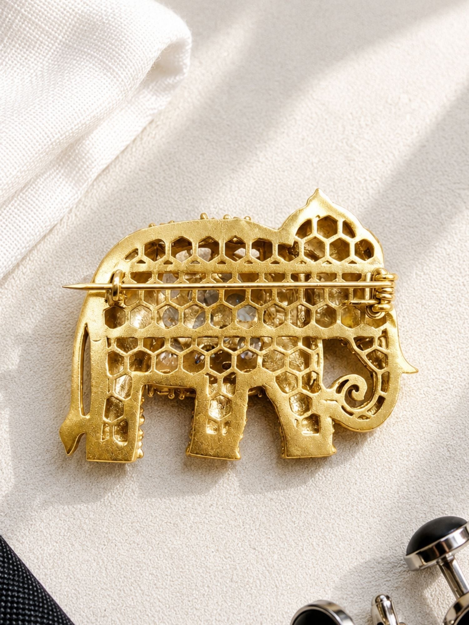 Royal Elephant Brooch Pin for Men & Women | Gold Plated Crystal Statement Lapel Pin