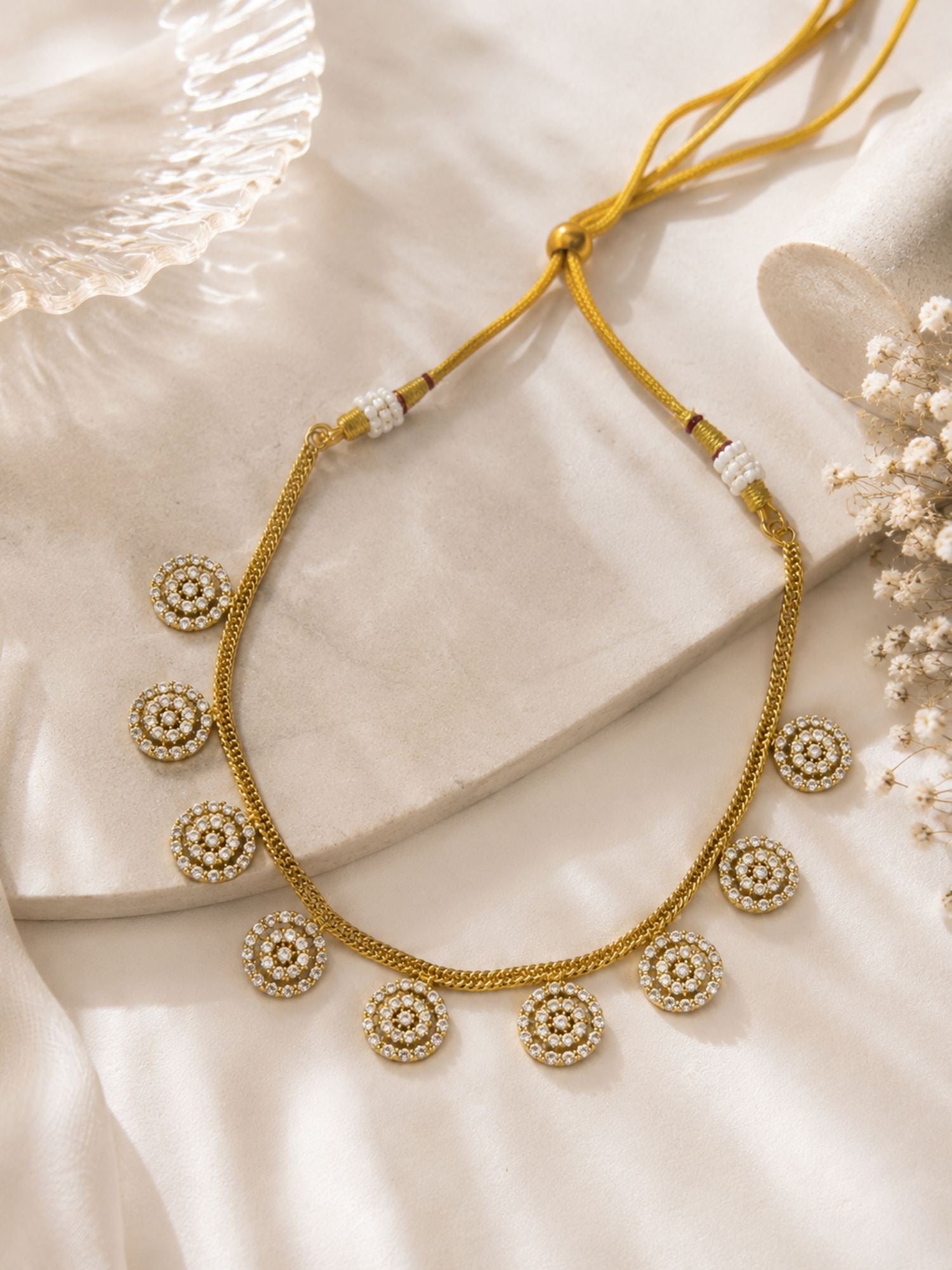Round Diamond CZ Necklace Set in Gold Plating – Party Wear | Abdesigns