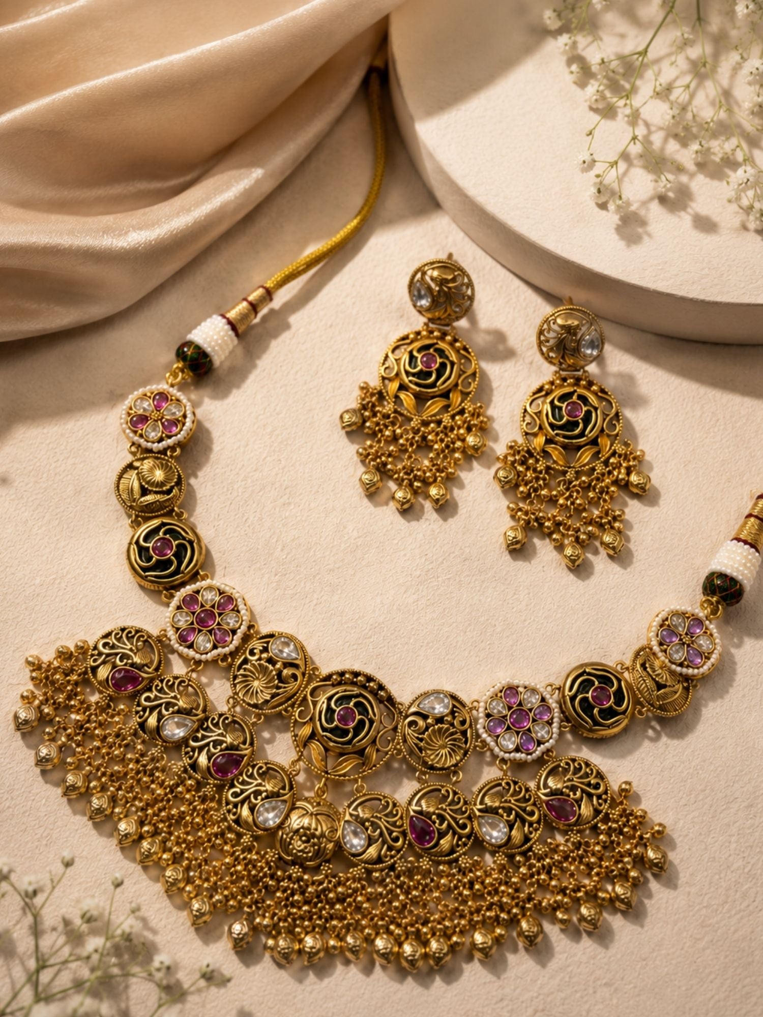 Antique Floral Temple Necklace Set | Abdesigns