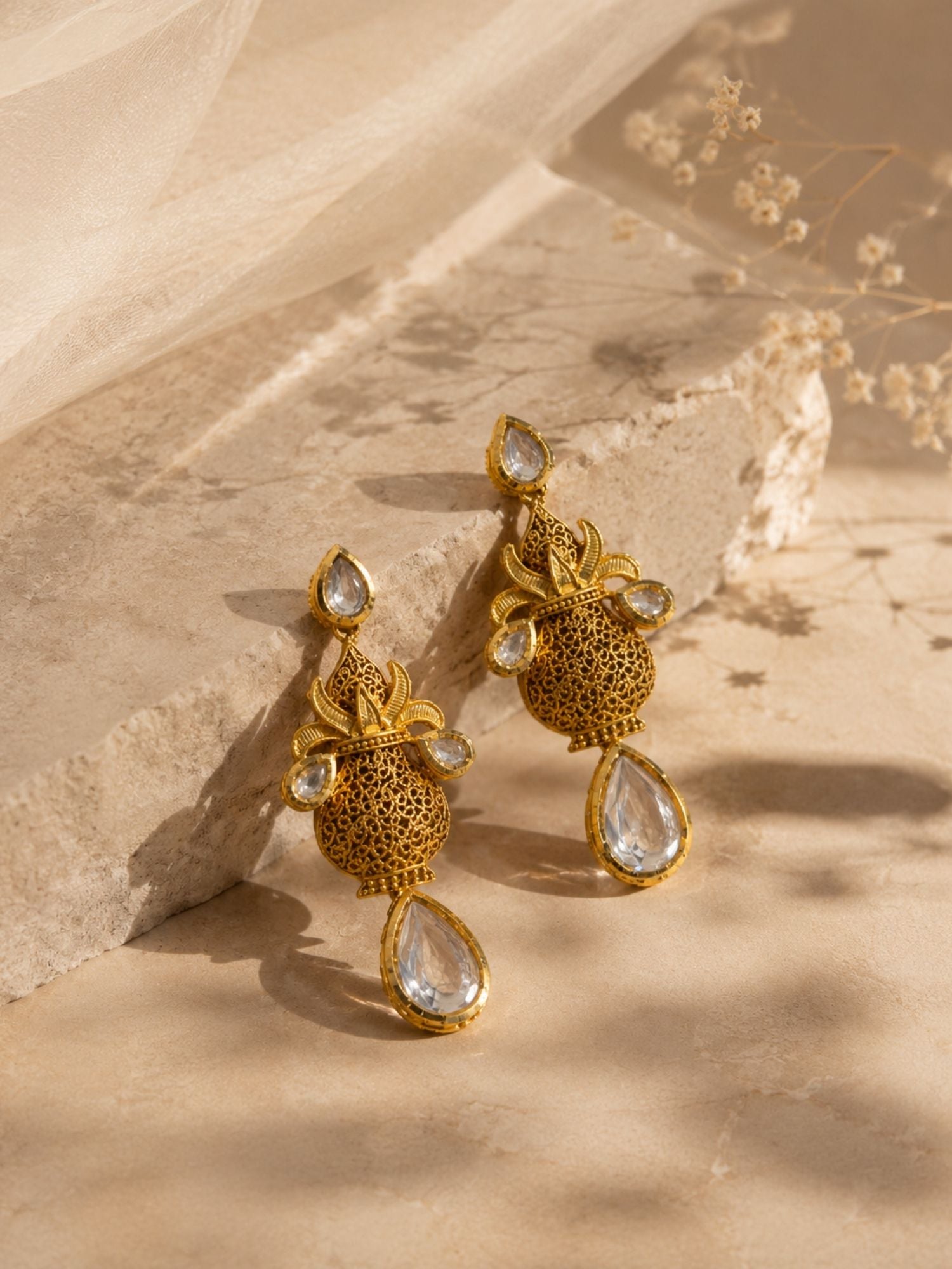 Antique Kundan Drop Earrings in Gold Finish – Festive Wear | Abdesigns Jewellery