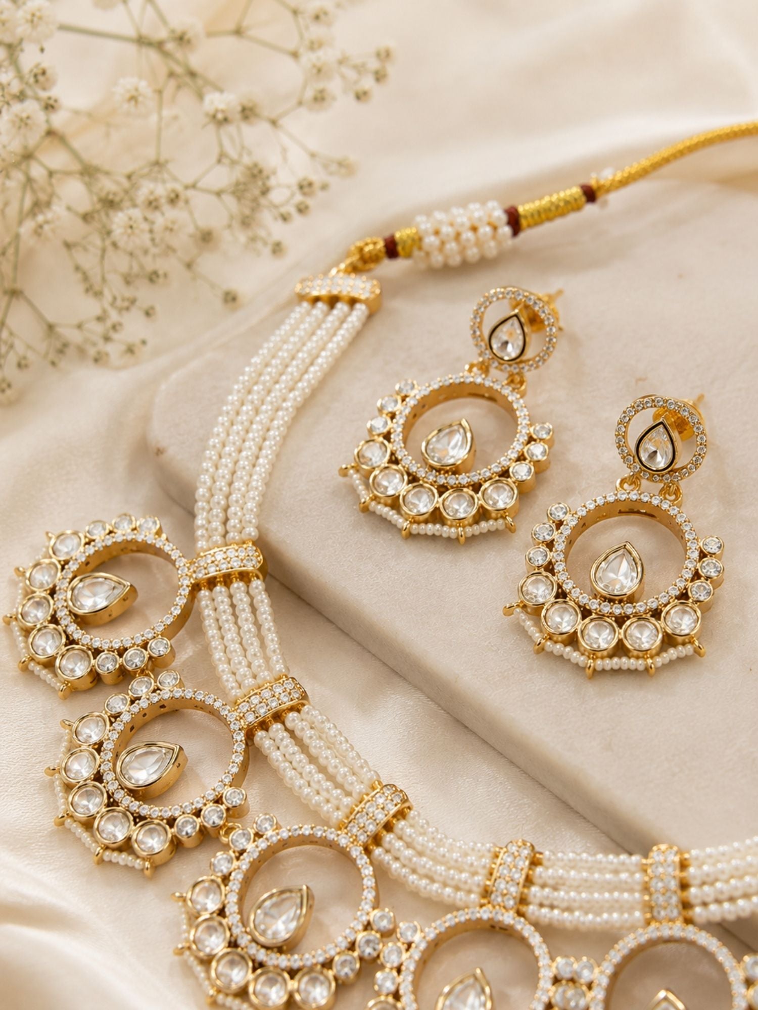 Pearl Choker Necklace Set in Gold Plating – Bridal | Abdesigns