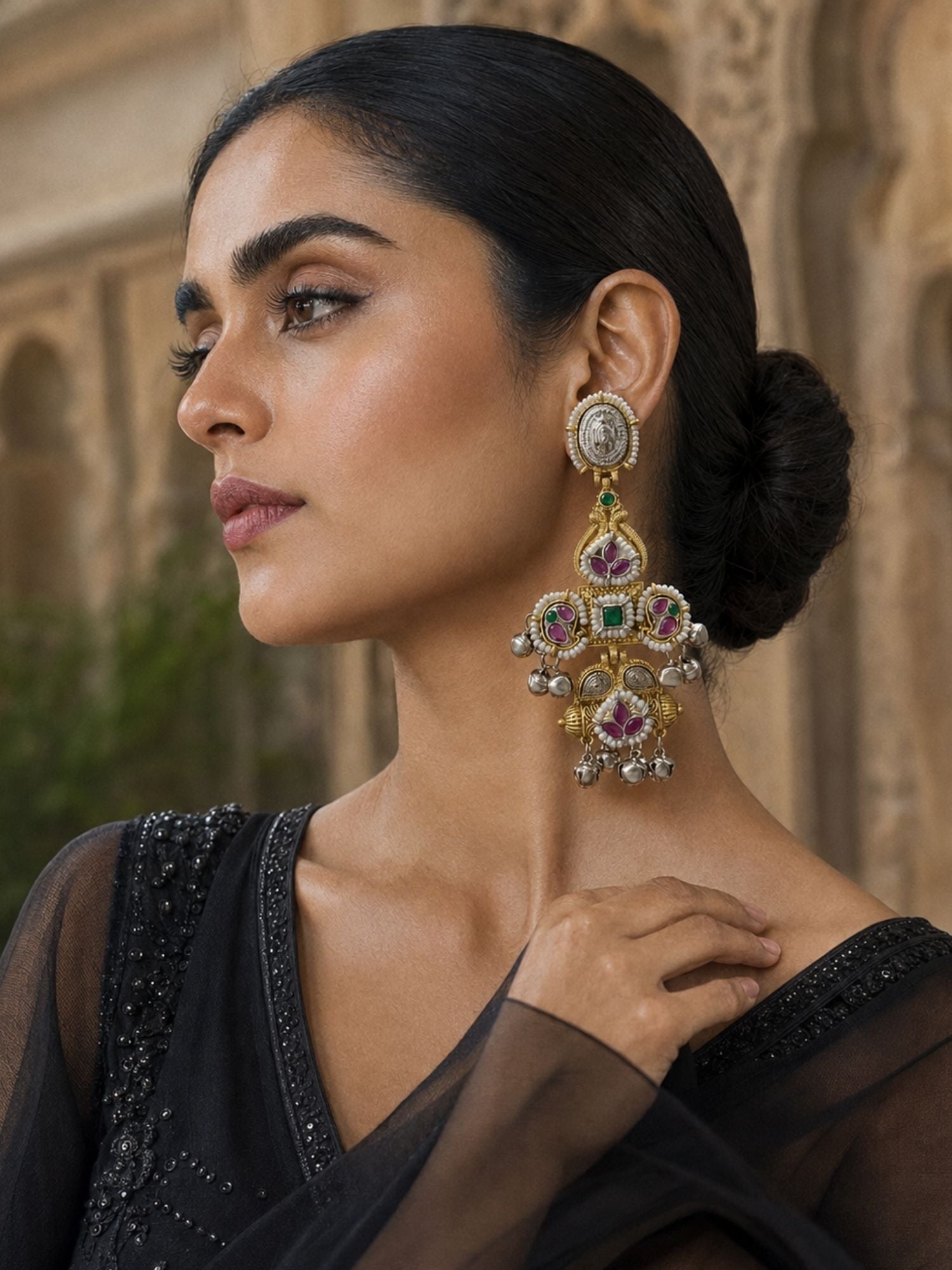 Dual Tone Pink Meenakari German Silver Jhumka Earrings Combo Set of 2 for Women