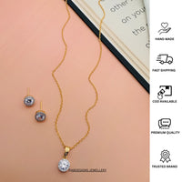 Thumbnail for Beautiful American Diamond Gold Plated Pendant Chain Set