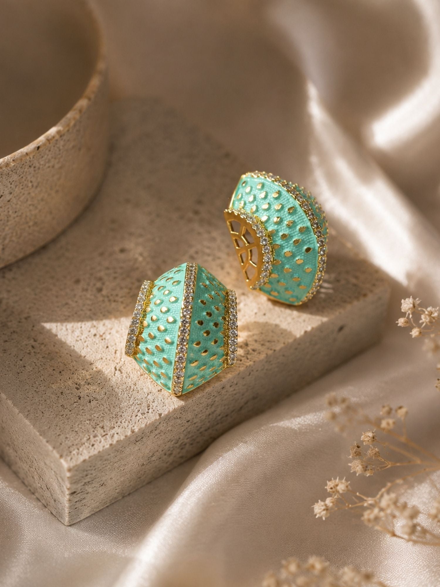 Mint Green Enamel Statement Earrings – Contemporary Luxury Stud Earrings - earrings by Abdesigns Jewellery