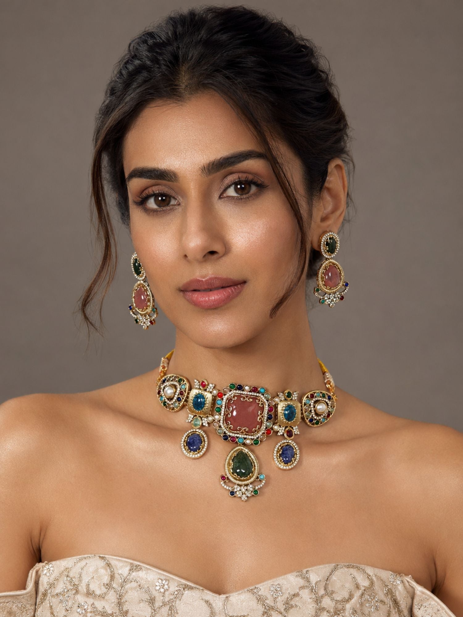 Royal Polki Multicolor Statement Gemstone Choker Set - necklace by Abdesigns Jewellery