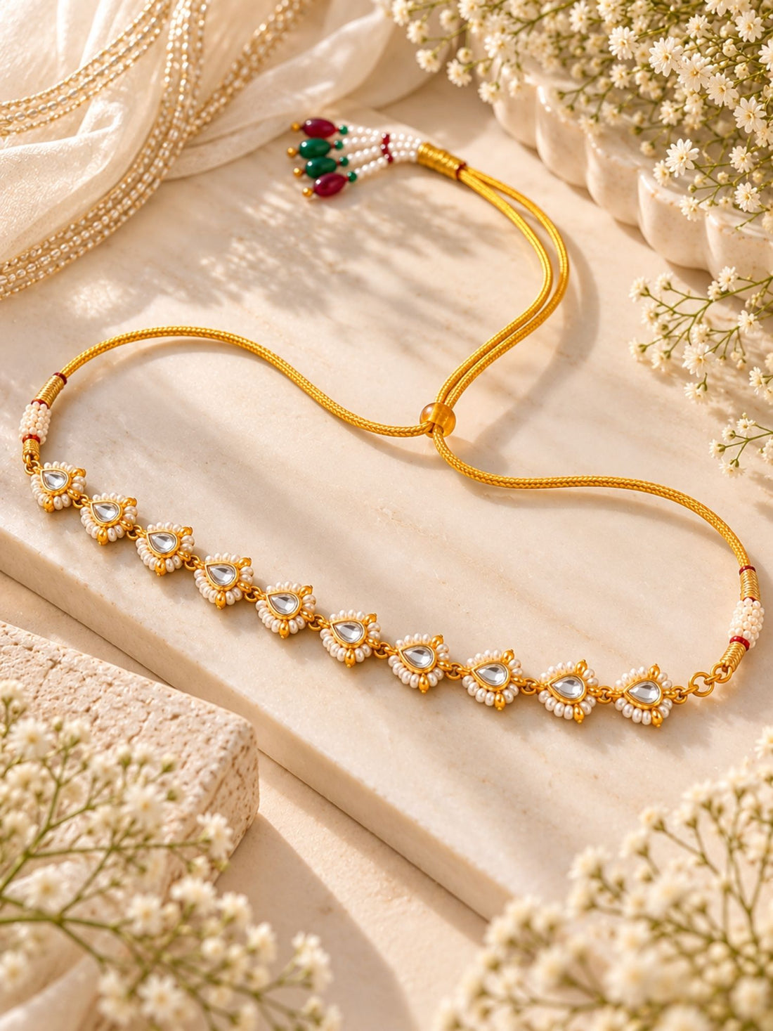 Kundan Pearl Teardrop Choker Necklace Gold Plated | Abdesigns