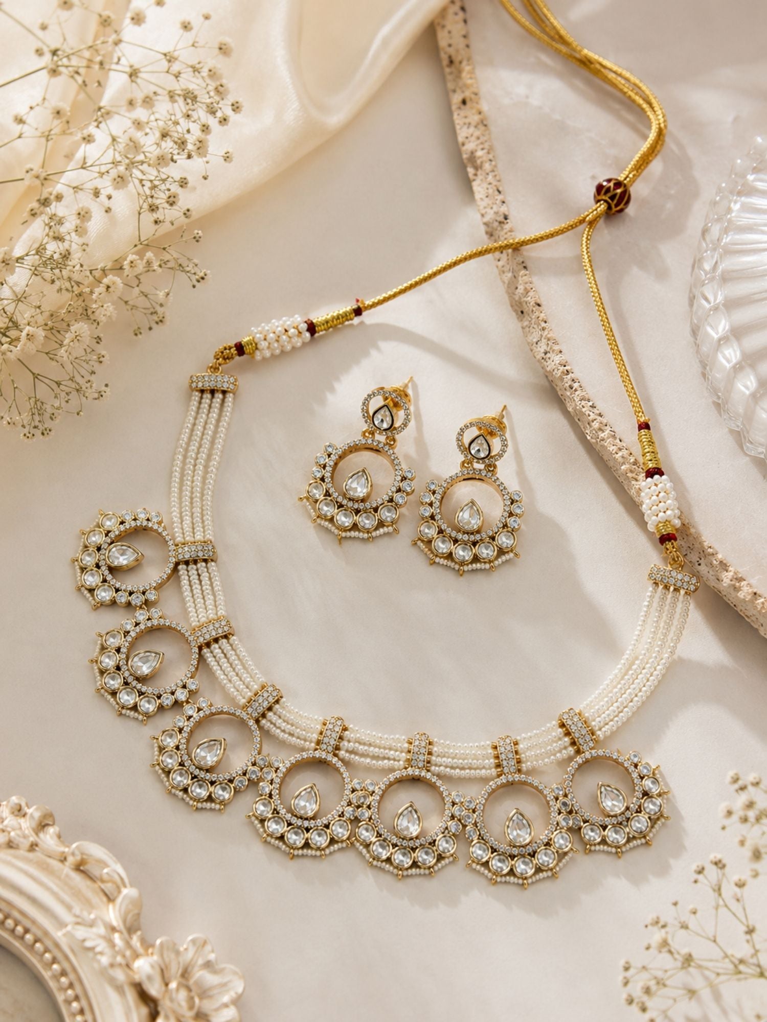 Pearl Choker Necklace Set in Gold Plating – Bridal | Abdesigns