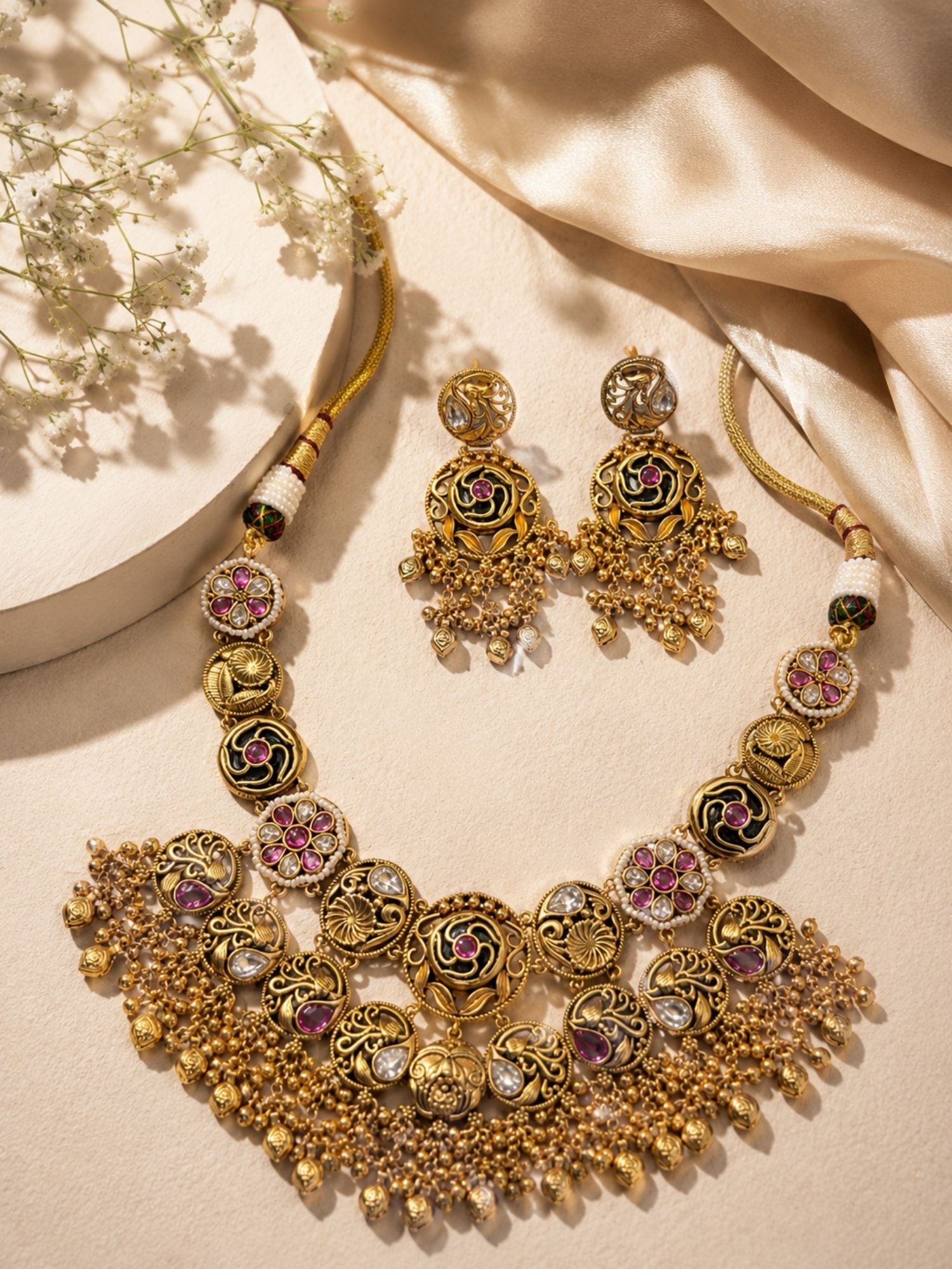 Antique Floral Temple Necklace Set | Abdesigns
