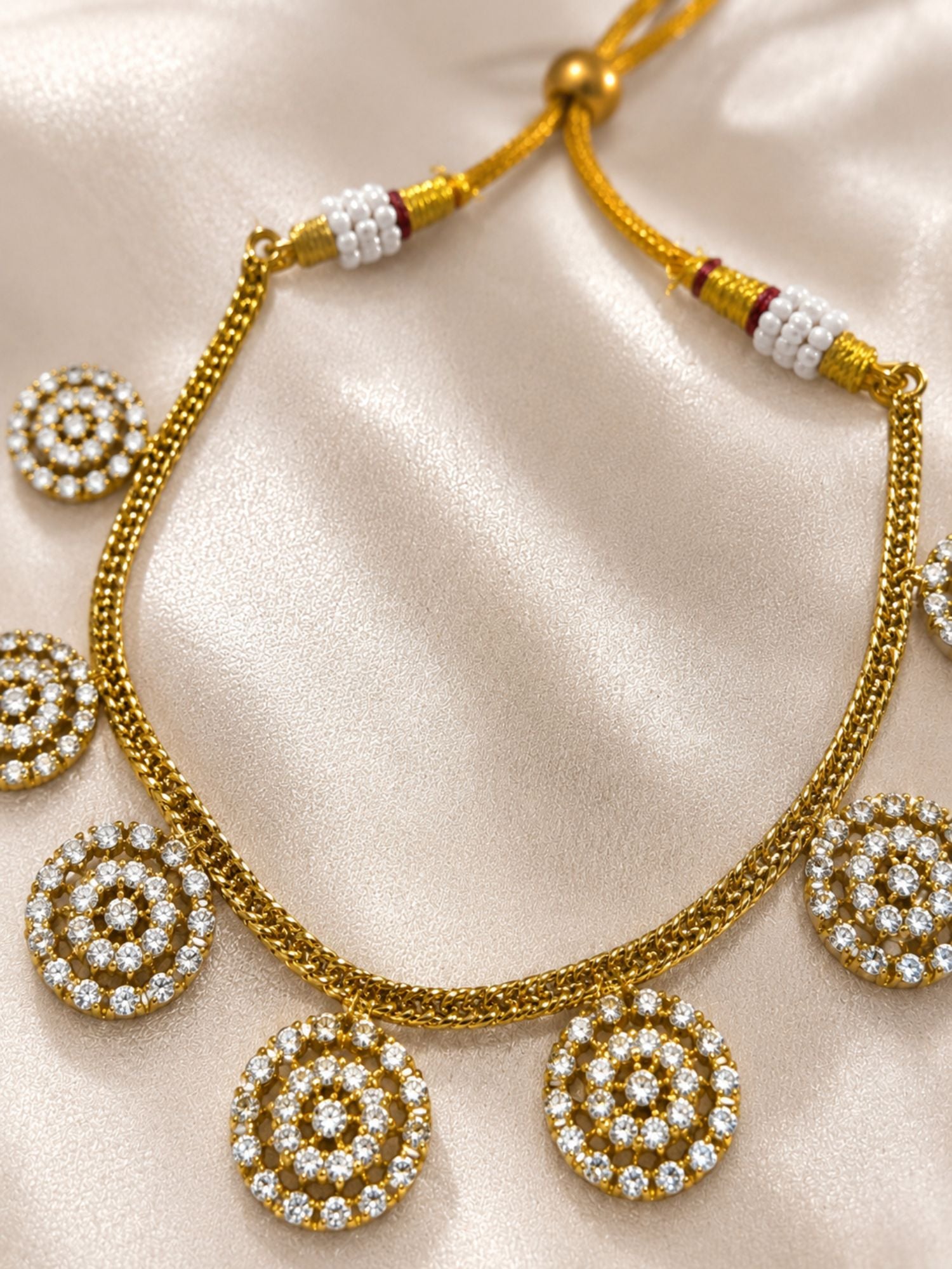 Round Diamond CZ Necklace Set in Gold Plating – Party Wear | Abdesigns