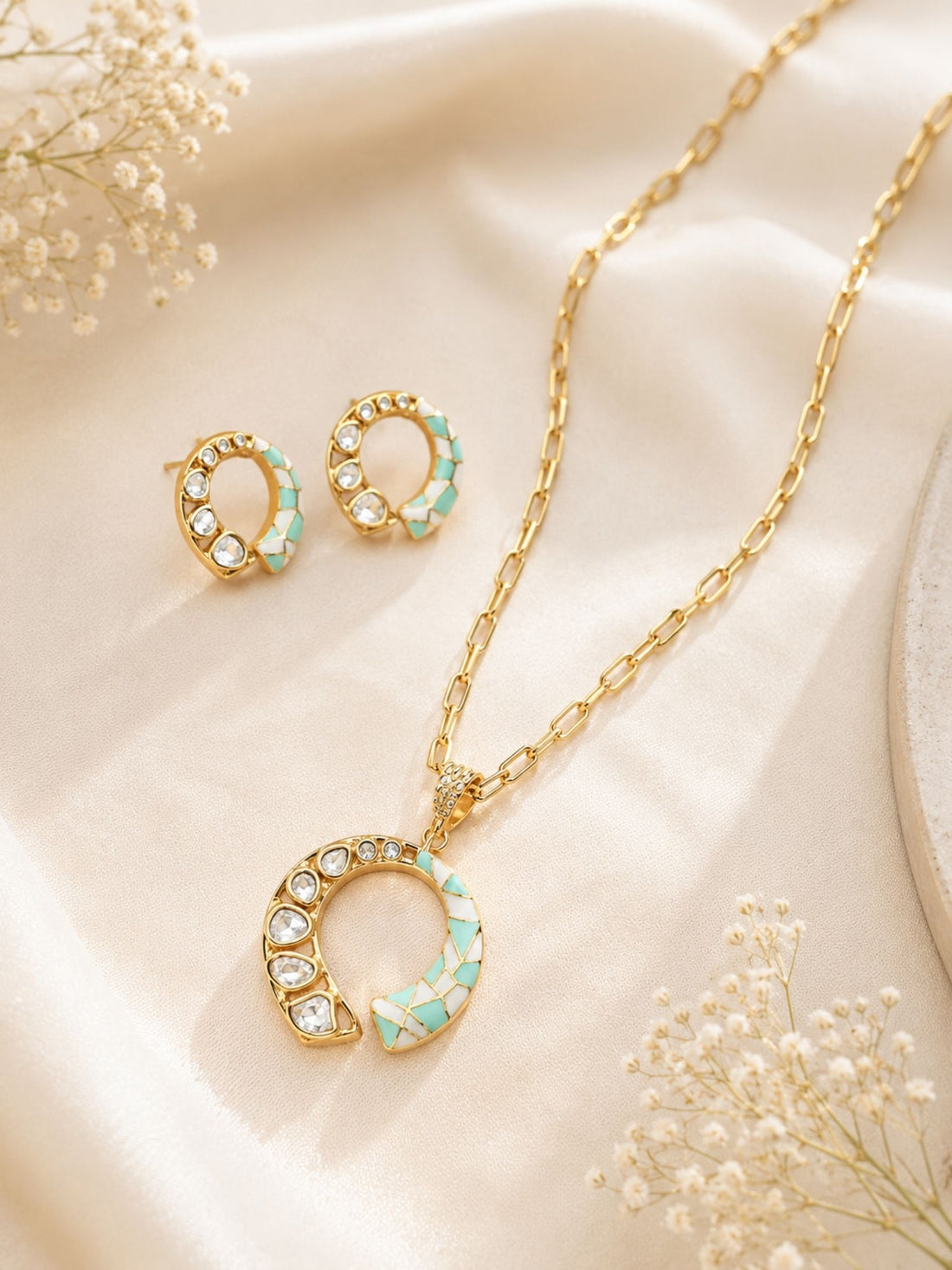 Gold Plated Meenakari Intrude Kundan Polki  Pendant Set | Abdesigns