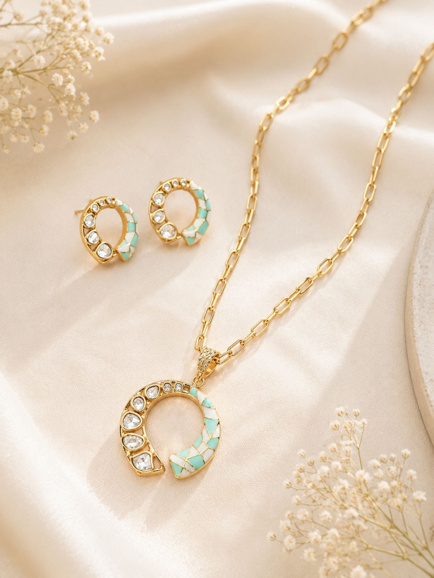 Gold Plated Meenakari Intrude Kundan Polki  Pendant Set | Abdesigns
